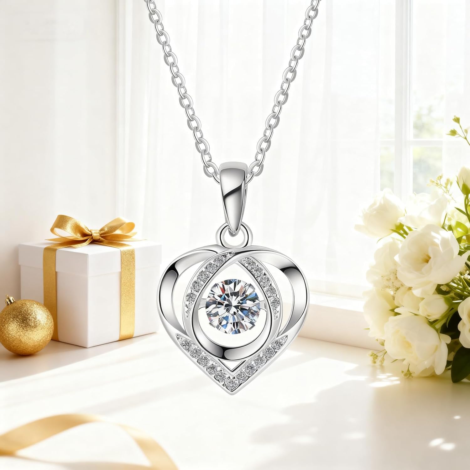 Heart Moissanite Pendant Necklace for Women, Jewelry Birthday Gift Idea for Wife Girlfriend Mom Daughter Best Friend on Valentine‘s Day, Anniversary, Christmas, Wedding, 925 Sterling Silver - Image 5