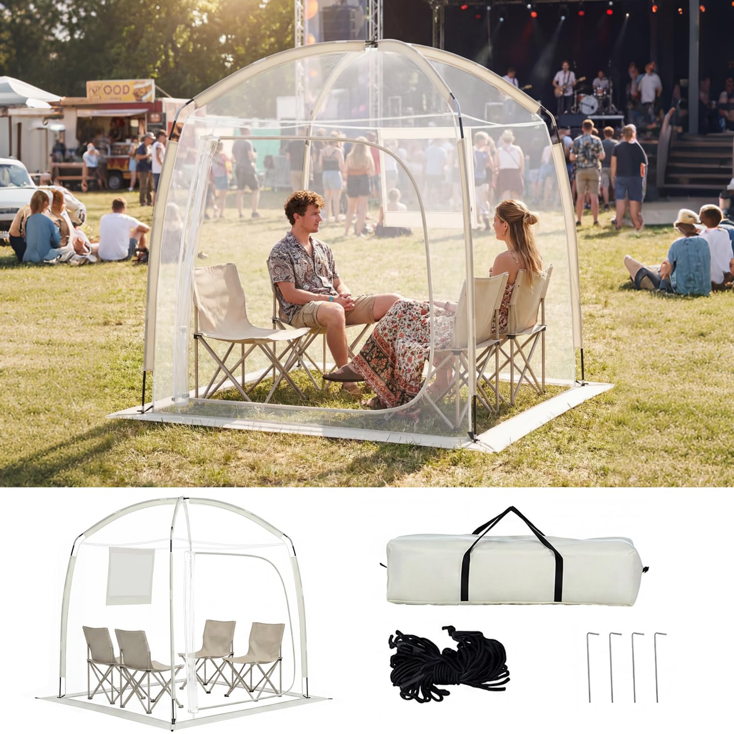 SOARS Tenda Sportiva a Bolla Pop-up 215 x 215 cm, Tenda Cupola Trasparente Resistente per Festival, Raduni all' Aperto, Eventi Sportivi, da Giardino, Terrazzo e Campeggio, 2-4 Persone