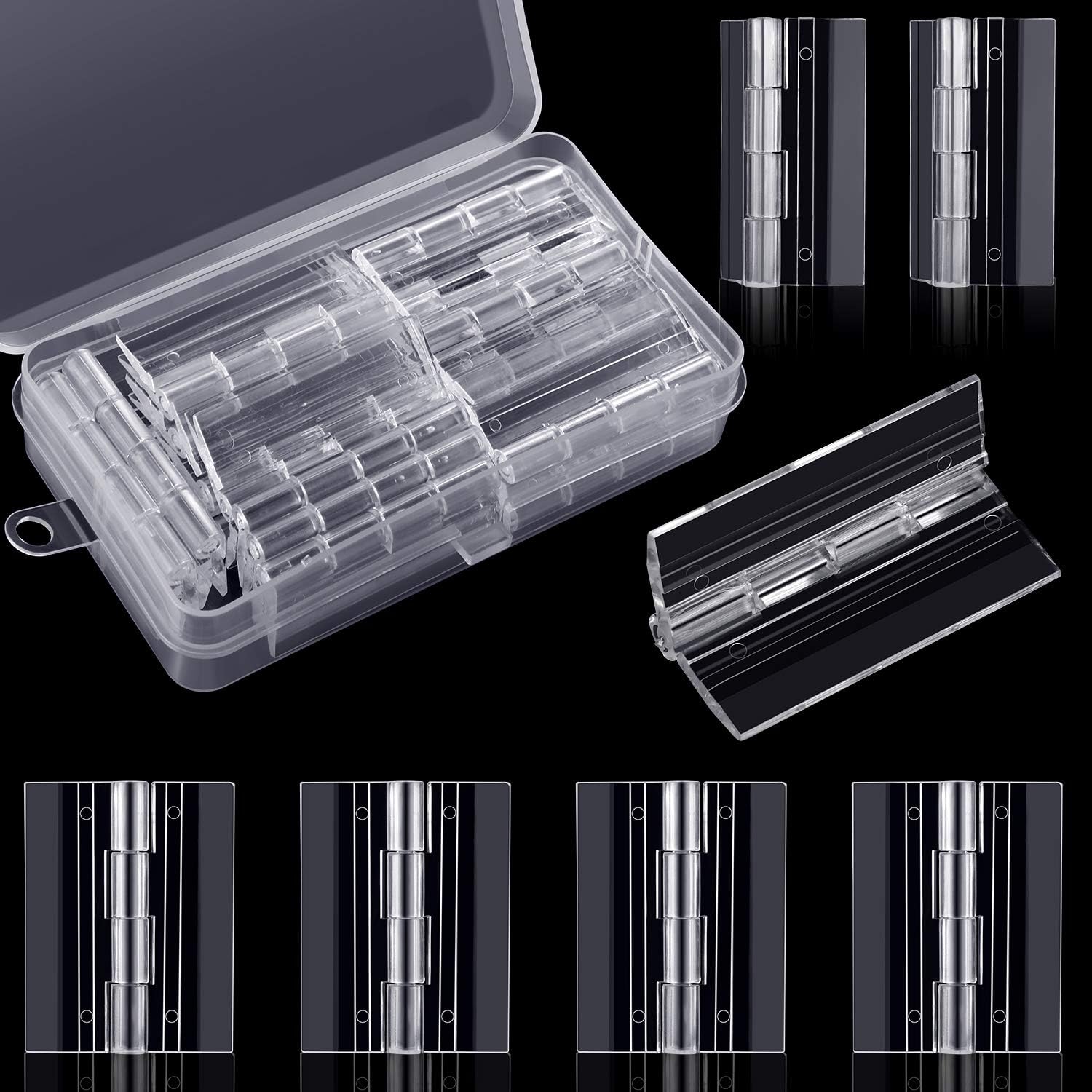 20 Pieces Acrylic Hinges Clear Acrylic Mini Hinge Transparent Plastic Folding Tools with Storage Box for Cabinet Drawer