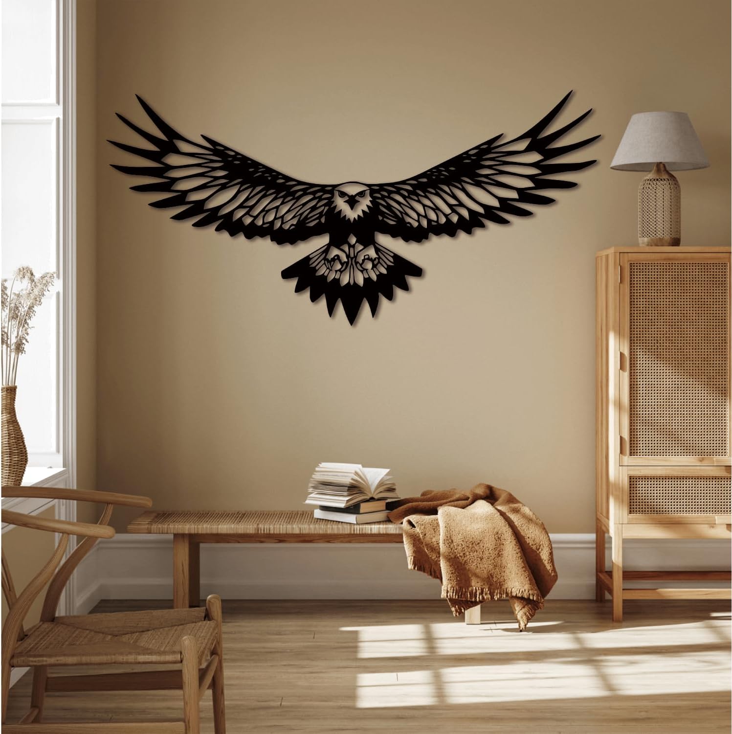 XXQ Metal Eagle Wall Decor - Rustic Bald Eagle Wall Art for Indoor Outdoor Home Garden (Black, 41" x 20" / 105 x 51 cm)