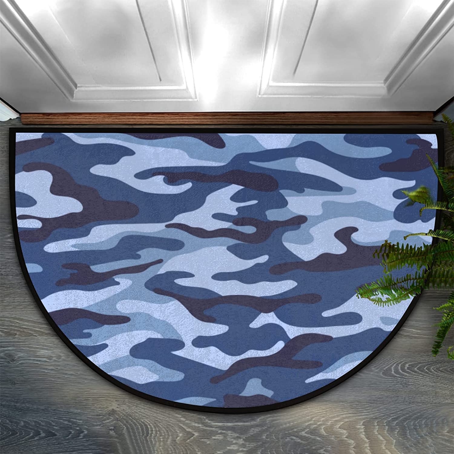 Ahee Bathroom Rugs Blue Camouflage Half Round Door Mat, Navy Blue Non-Slip Half Circle Rug Doormats Absorbent Washable for Indoor Outdoor Kitchen