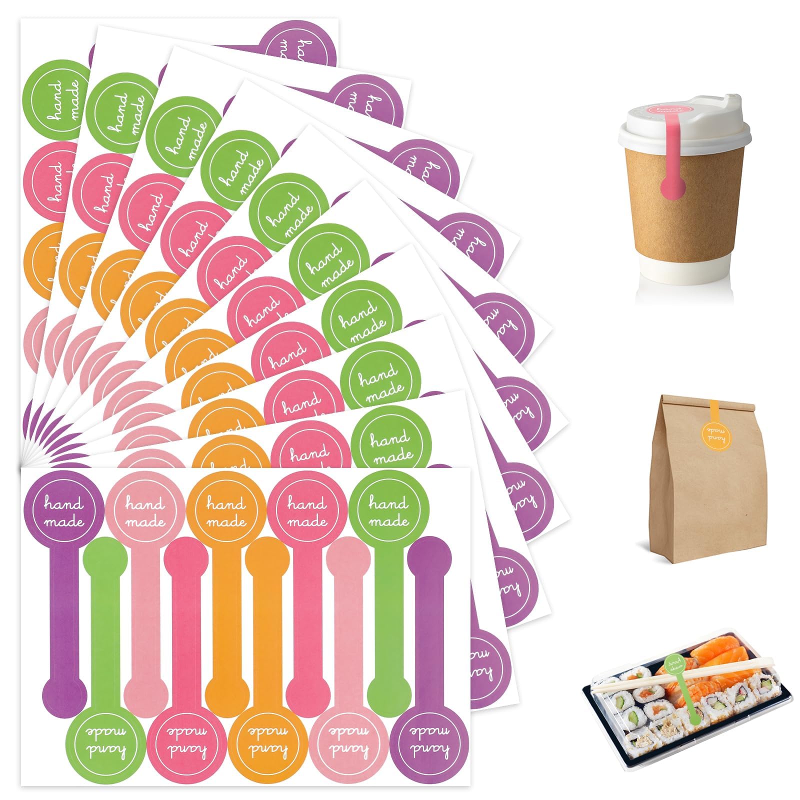 400Pcs Handmade Food Baking Seal Stickers Labels,Colorful Long Label Bakery Sticker,Self-Adhesive Goods Bakery Stickers Sealing Tamper Proof Sticker for Pastry Bags Lollipops Candy Cake Bread(Pinks)