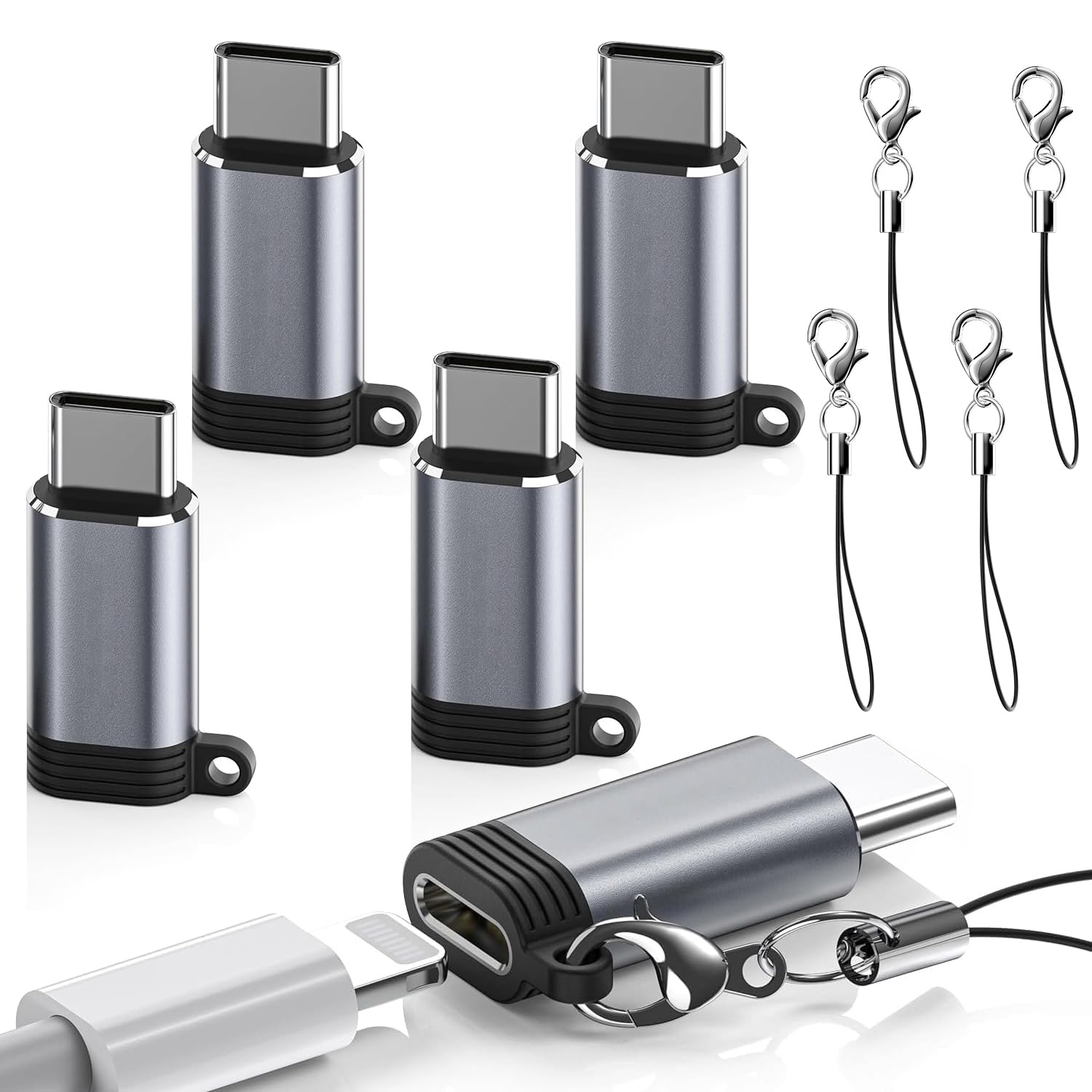 5 Pack USB C to Lightning Charge Adapter for iPhone 16 15, Lightning to USB C Adapter with Fast Charge Data Transfer for iPhone 16 15 Plus Pro Max, Galaxy S24 S23, Pixel 8 7 6, iPad Pro, Macbook Pro
