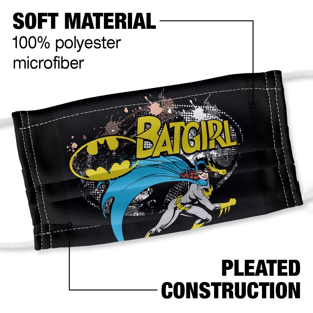 Popfunk Batman Batgirl Halftone 1-Ply Reusable Face Mask Covering with Adjustable Nose Wire, Unisex