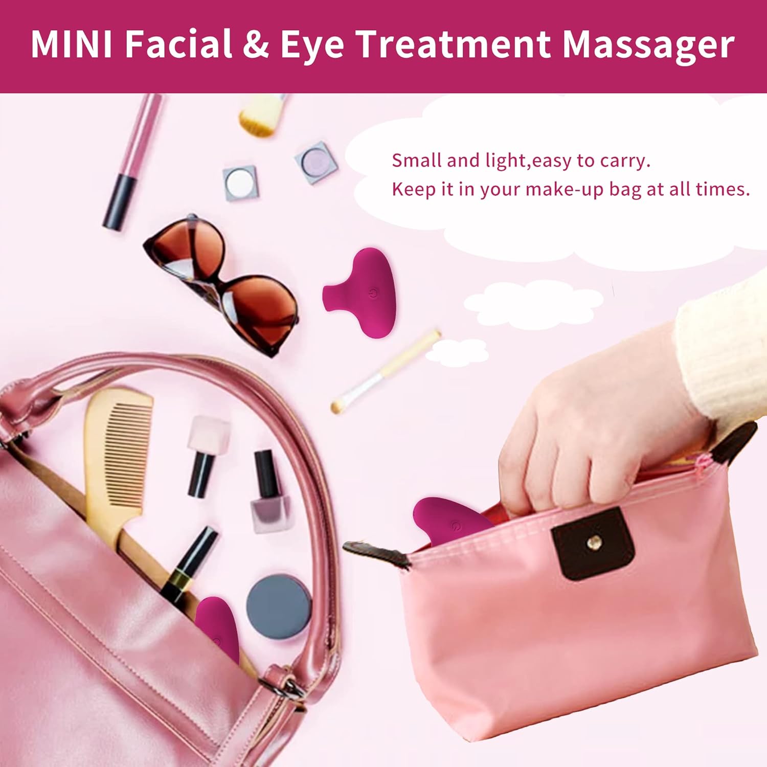 Handhold Portable Powerful Multifunctional Facial Mini Massage Ball,Quiet Waterproof USB Rechargeable Vibrating Travel Pocket Face Eye Finger Joint and Neck Jaw Massager (Deep Rose) - Image 7