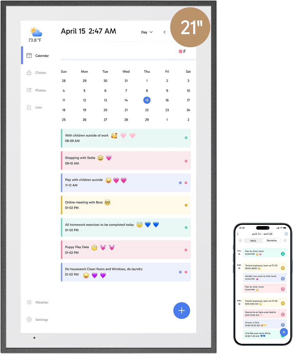 Calendario digital Dragon Touch de 21,5 pulgadas, tabla de tareas – Pantalla táctil interactiva Full HD 1080P, planificador familiar inteligente, calendario digital con pantalla de hogar, montaje en pared y escritorio para una programación perfecta