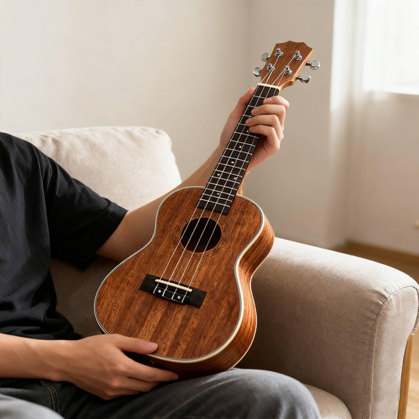 Ukulele per Principianti Ukulele Soprano Strumento a Chitarra Corpo in Palissandro Bordi Rifiniti Aspetto Tono Chiaro Piacevole Adatto a Bambini Principianti Allenamento Casa 23inch