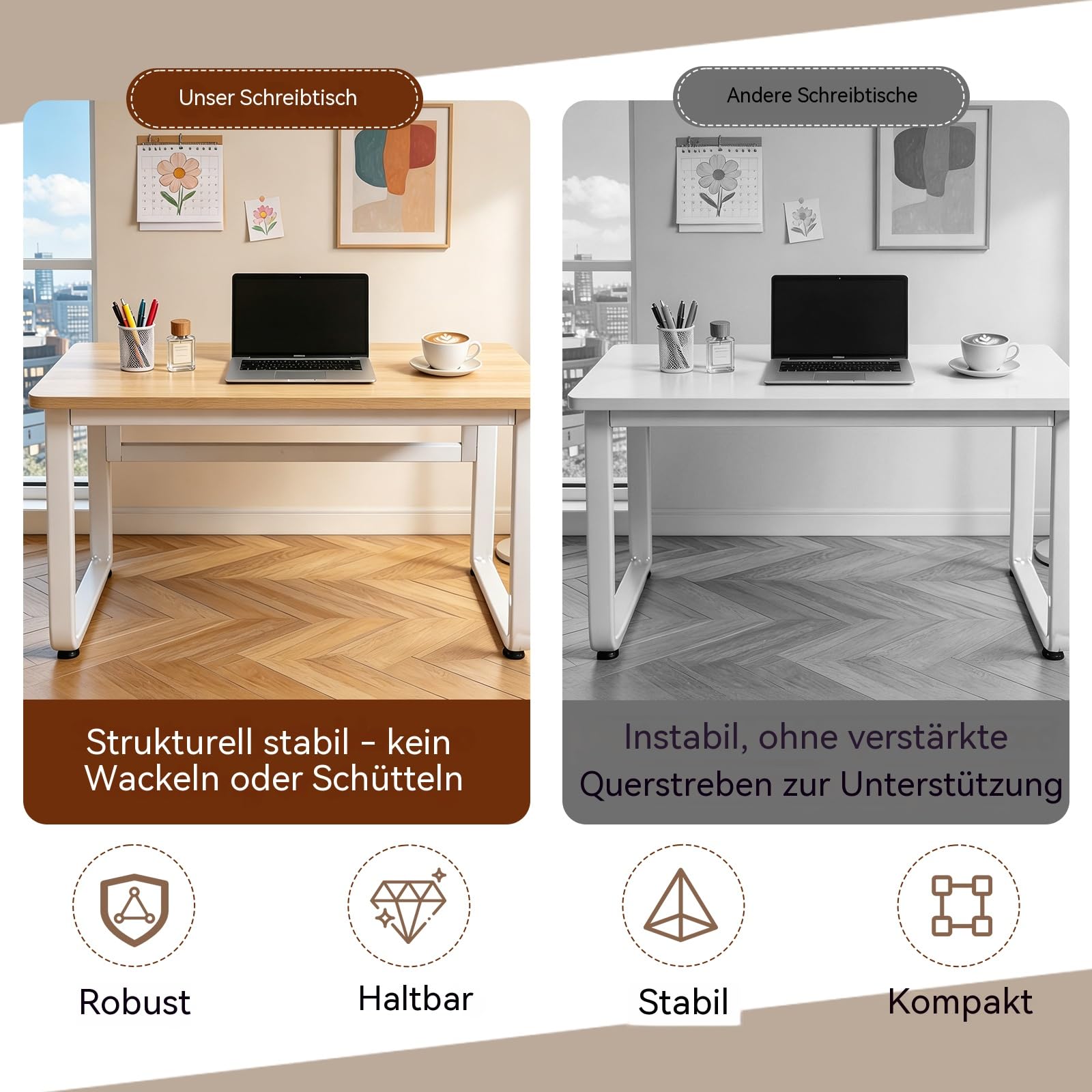 Computer Schreibtisch für Studenten und Homeoffice, PC Tisch für Arbeiten und Lernen, praktischer Bürotisch für Schlafzimmer und Wohnzimmer