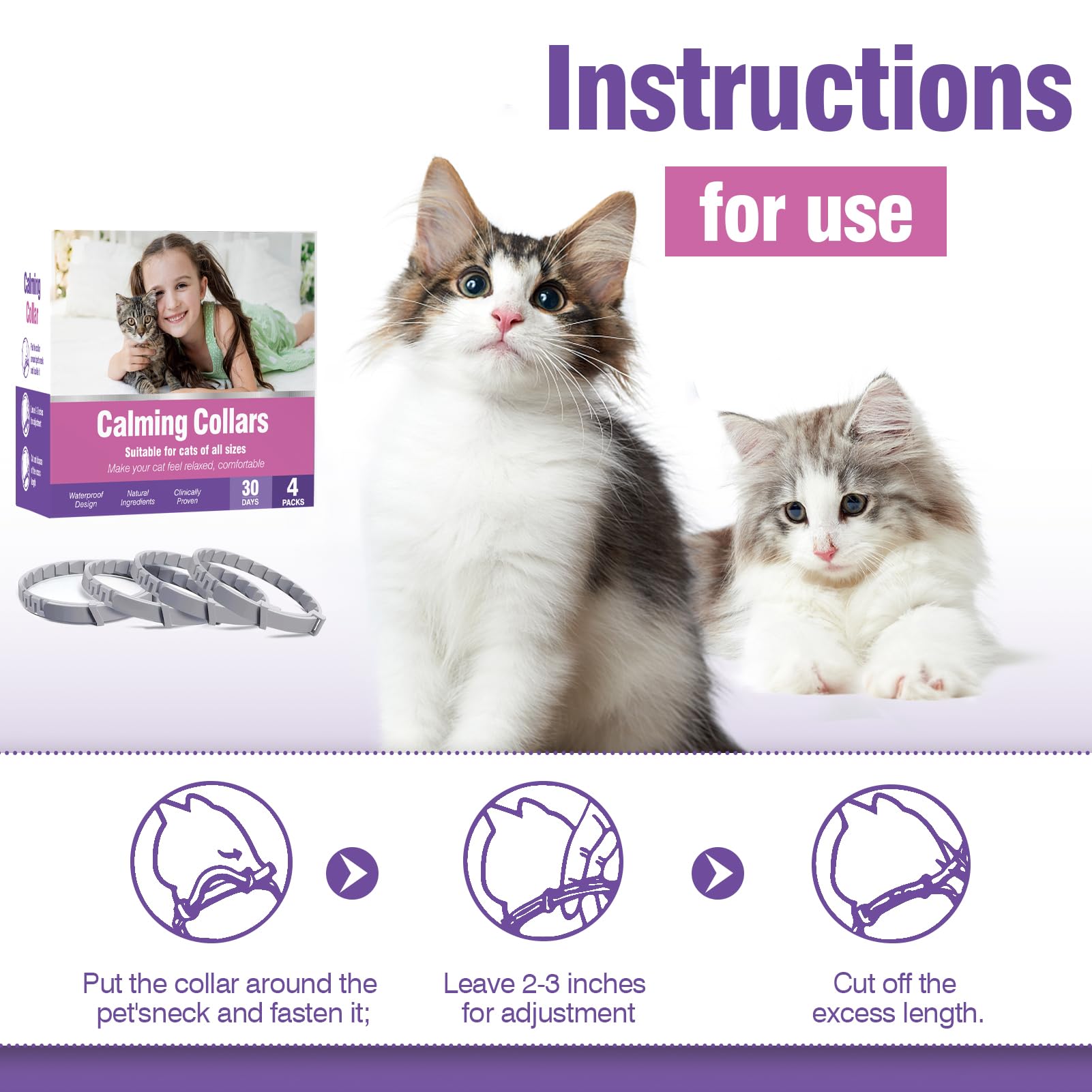 Calming Collar for Cats 4 Pack Soothing Cat Collars Stress Relief Anxiety Pheromone Collar for Cat Relaxing Pet Calm Bands Adjustable Comfort Cats Calming Straps Lasts 30 Days Feline Calming Product - image 6