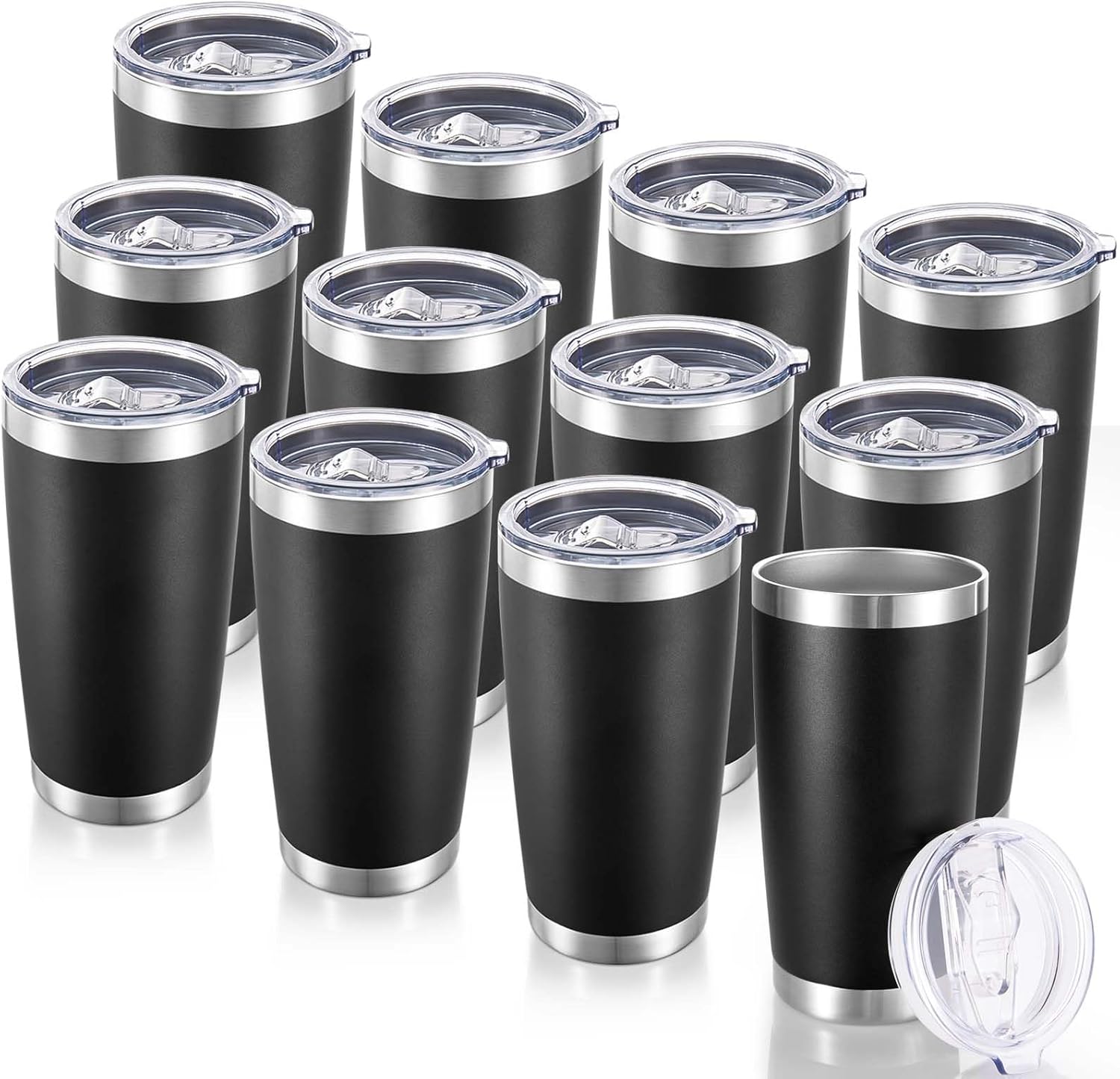 Cool Yoleb 20 oz Tumblers Bulk Stainless Steel Tumbler with Lid Double Wall Vacuum Insulated Coffee Mug 20oz Powder Coated Cup for Hot and Cold Drinks, Black, 12 pack