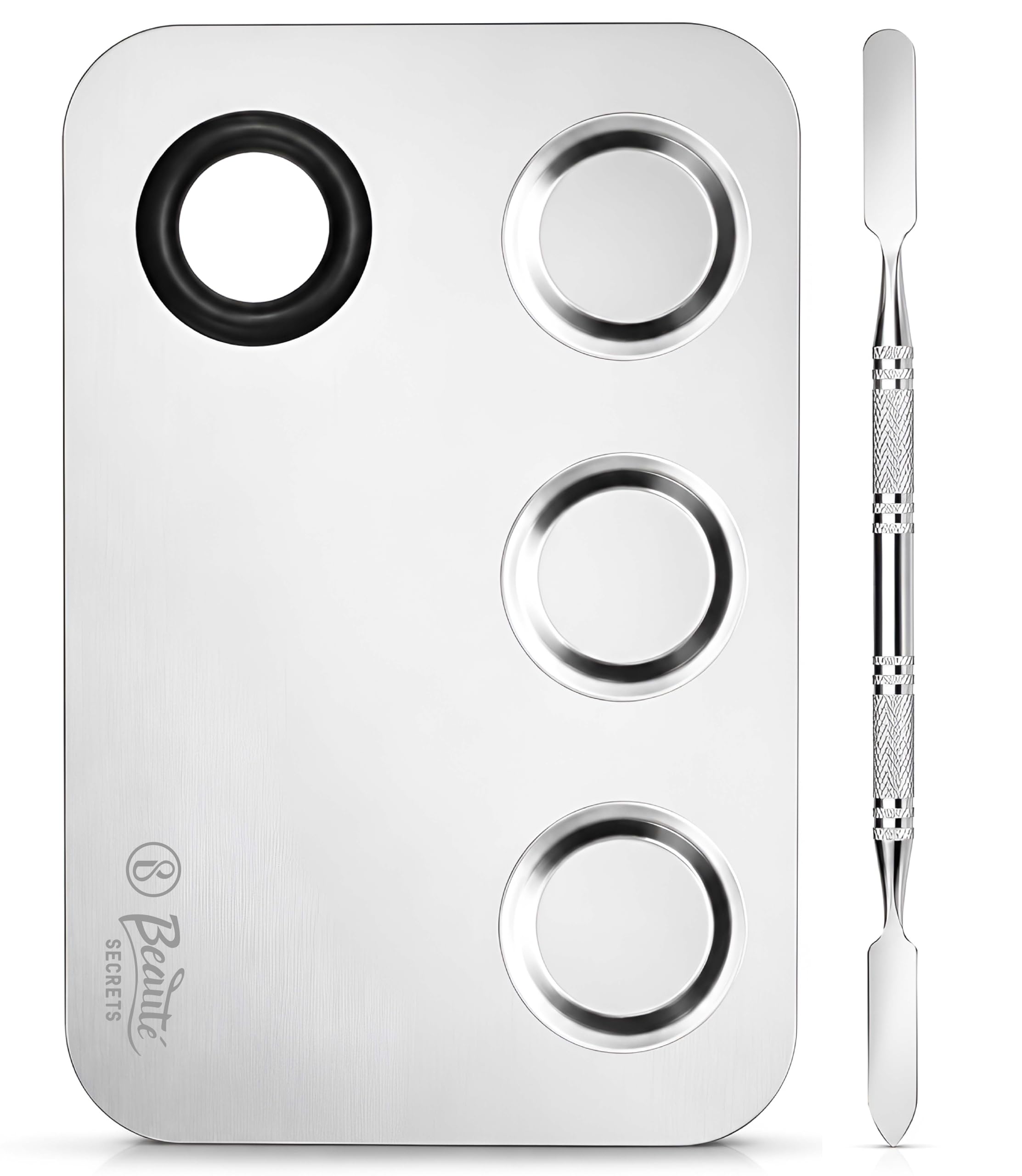 Beauté Secrets Cosmetic Makeup Palette, Premium Stainless Steel Metal Rectangle Makeup Mixing Palette with Spatula Artist Tool for Mixing Foundation/Eye Shadow/Eyelash/Lipsticks/Nail Art, Silver-image-14