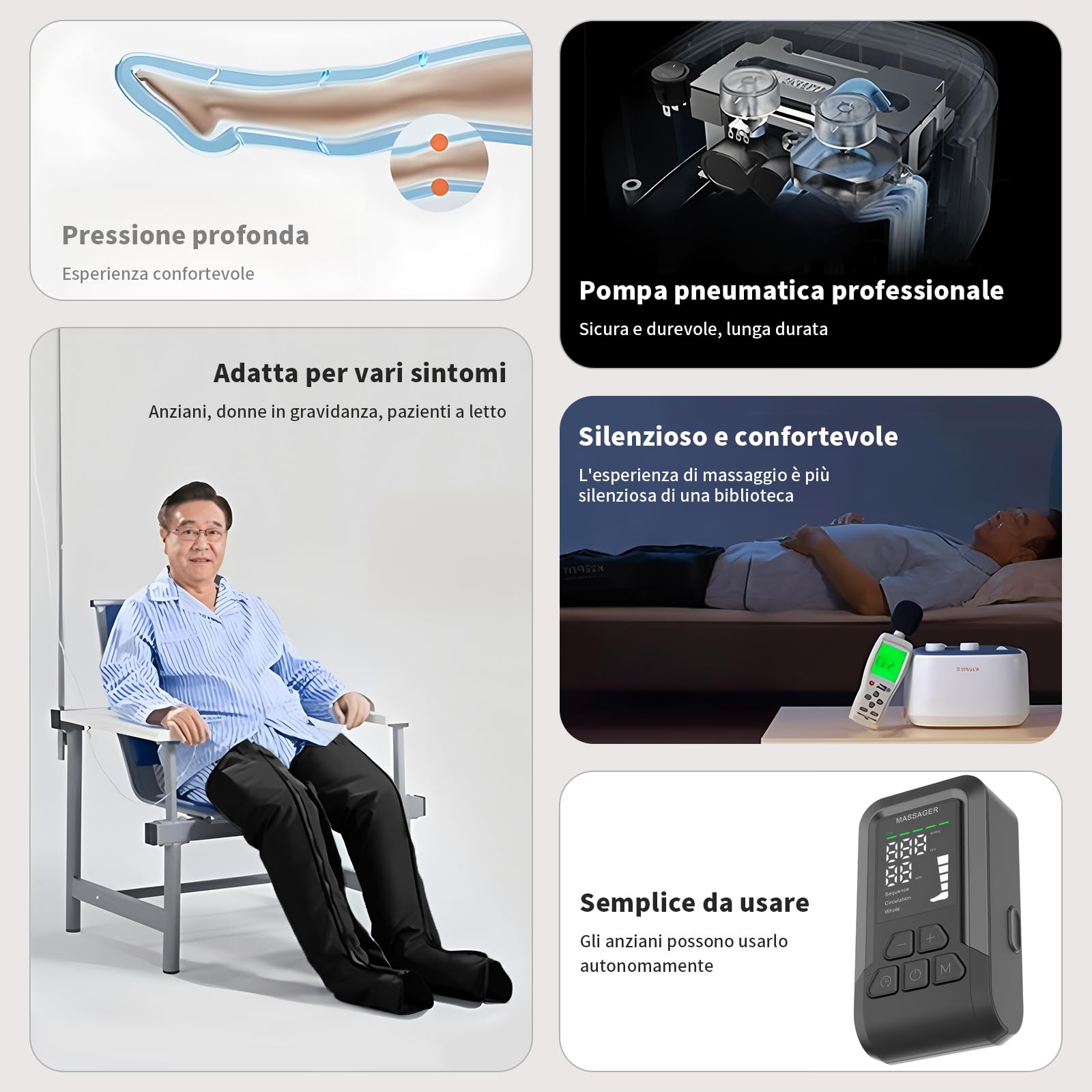 Stivale Compressione Senza Fili Gamba Singola – Massaggiatore Aria Batteria, Pressione 20-110 mmHg, 4 Programmi, Circolazione Sanguigna