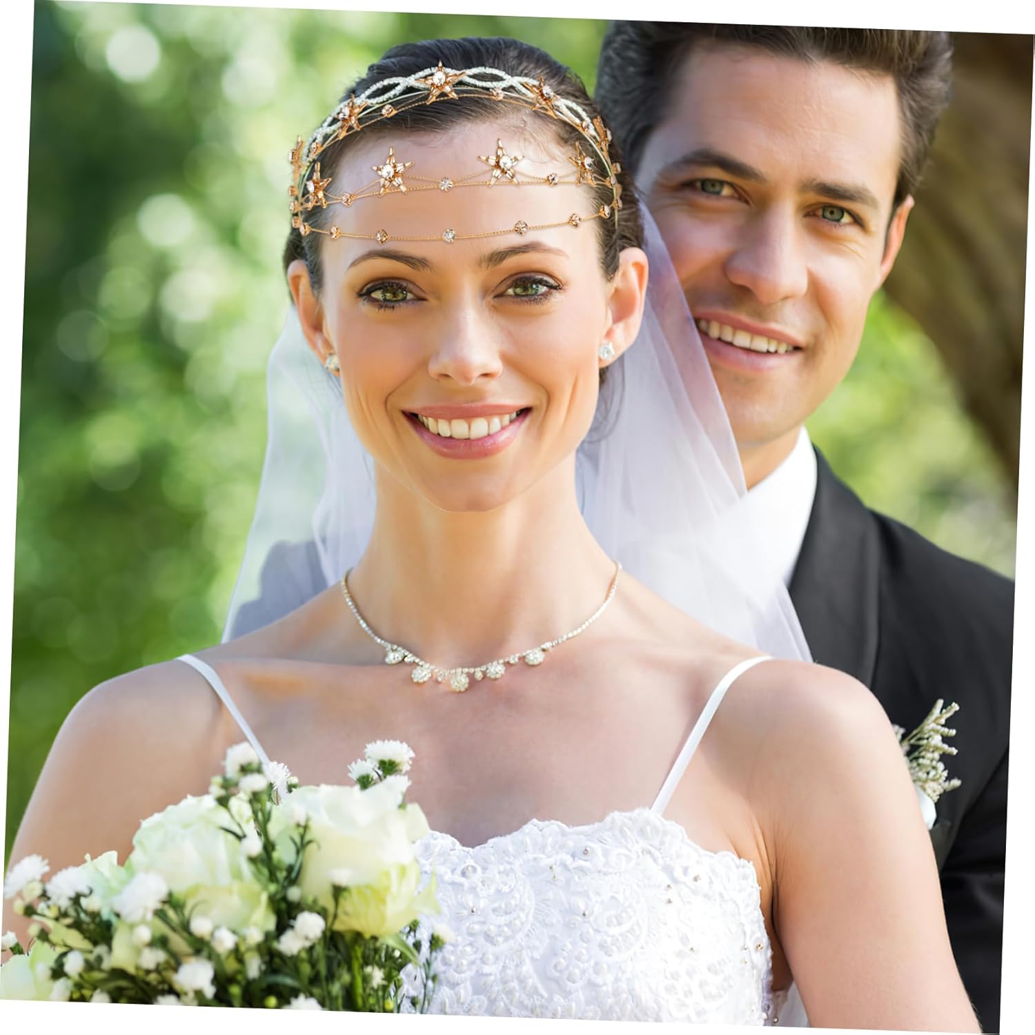 Beaupretty Bling Rhinestone Star Crown, Star Crystal Tiara and Crown Bridal Headpiece Alloy Hairband Wedding Jewelry for Women Girls, Golden - Image 2