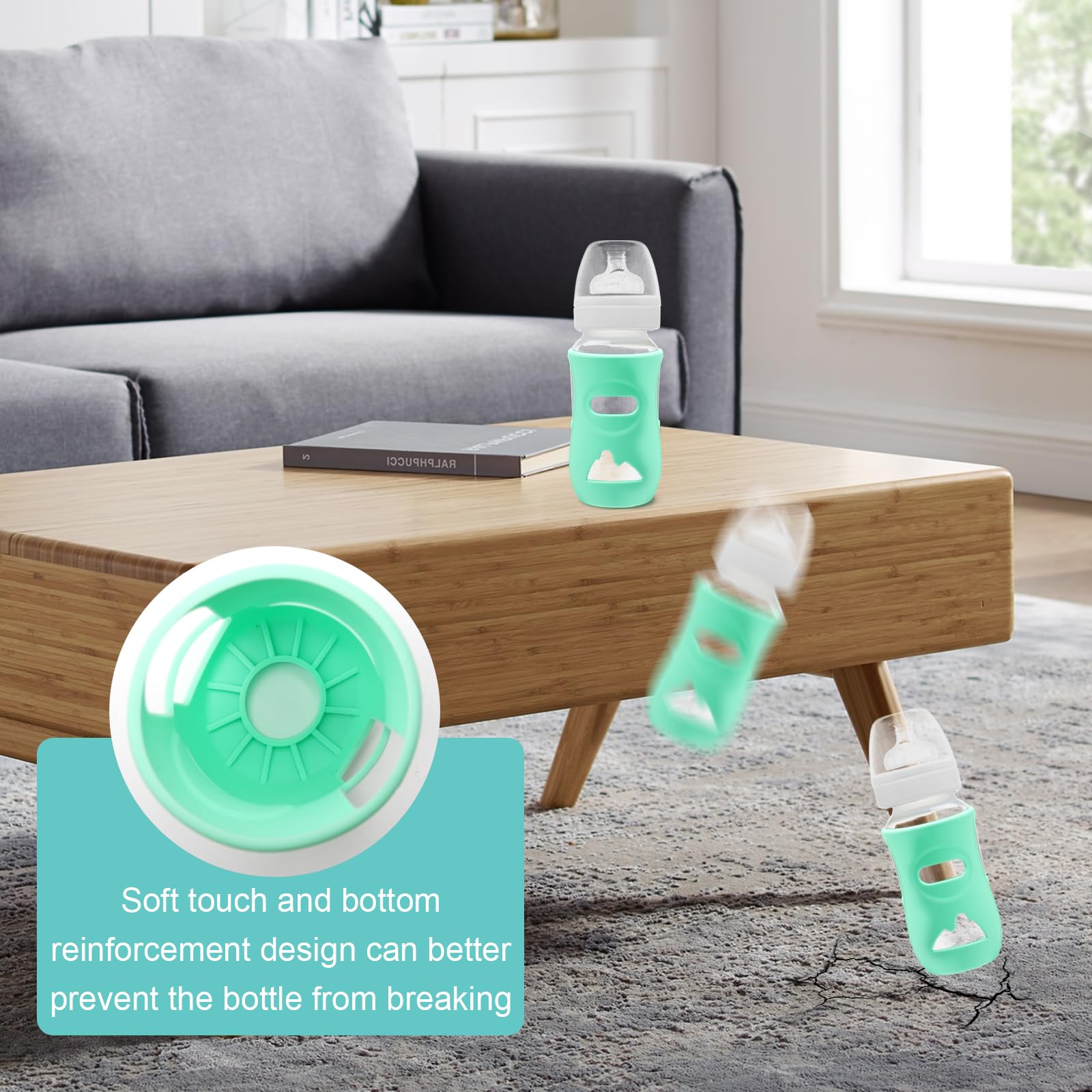 Confezione da 3 contenitori in silicone per biberon da 240 ml, infrangibili, copertura anti-goccia per biberon, adatti per bottiglie Philips Avent, senza Bpa (bianco/blu/verde)