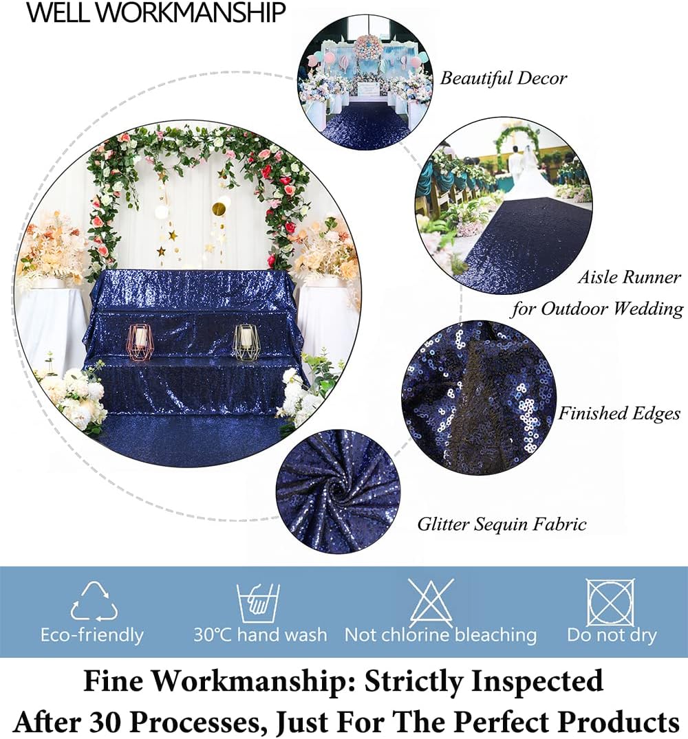 Navy Blue Aisle Runners for Weddings 2FTx15FT Sequin Aisle Runner Wedding Ceremony Decorations Outdoor Carpets Ceremony Decorations Runner Rug for Hallway Floor Runner for Party (2FTx15FT, Navy)