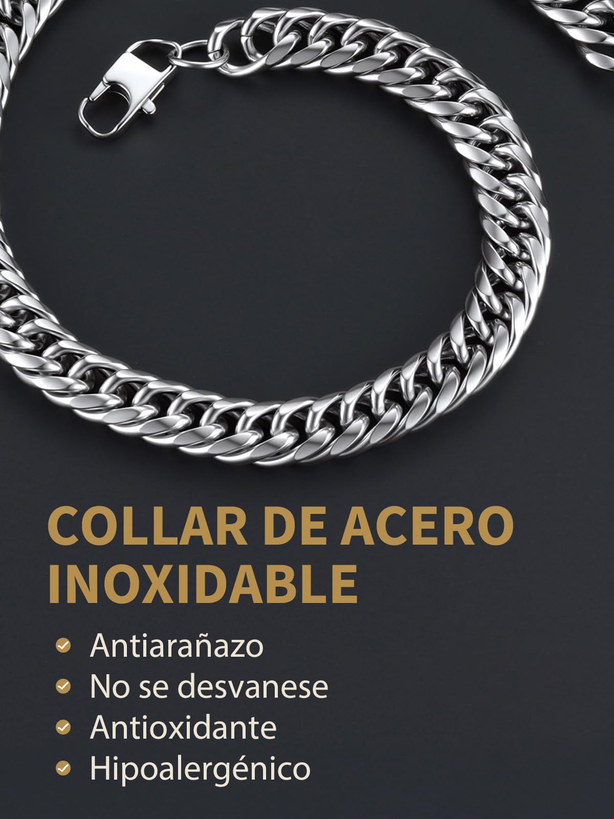 FindChic Collar de Cadena Cubana Acero Inoxidable, Cadena Plateado/Dorado/Negro 3mm/6mm/9mm/12mm de Ancho 46-76cm de Longitud, Regalos para Hombre Chico Amigos Novio con Caja de Regalo