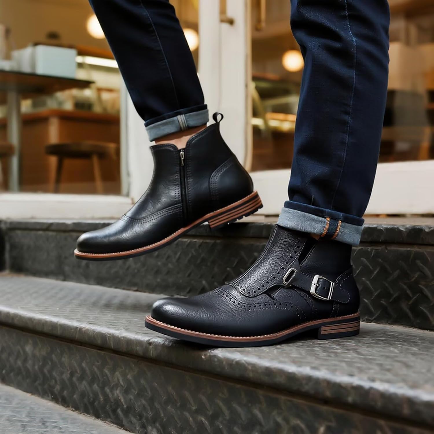 Men's British-Style Buckle Oxford Boots | Buckle Strap Side-Zip Oxford Boots for Casual, Business & Work (Ankle-Length) - Image 3