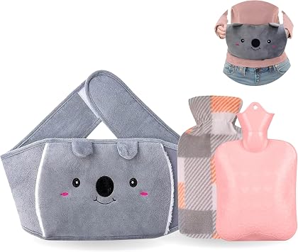 Straame 1L Wearable Hot Water Bottle Belt, Koala Plush Cover, Pink Bottle