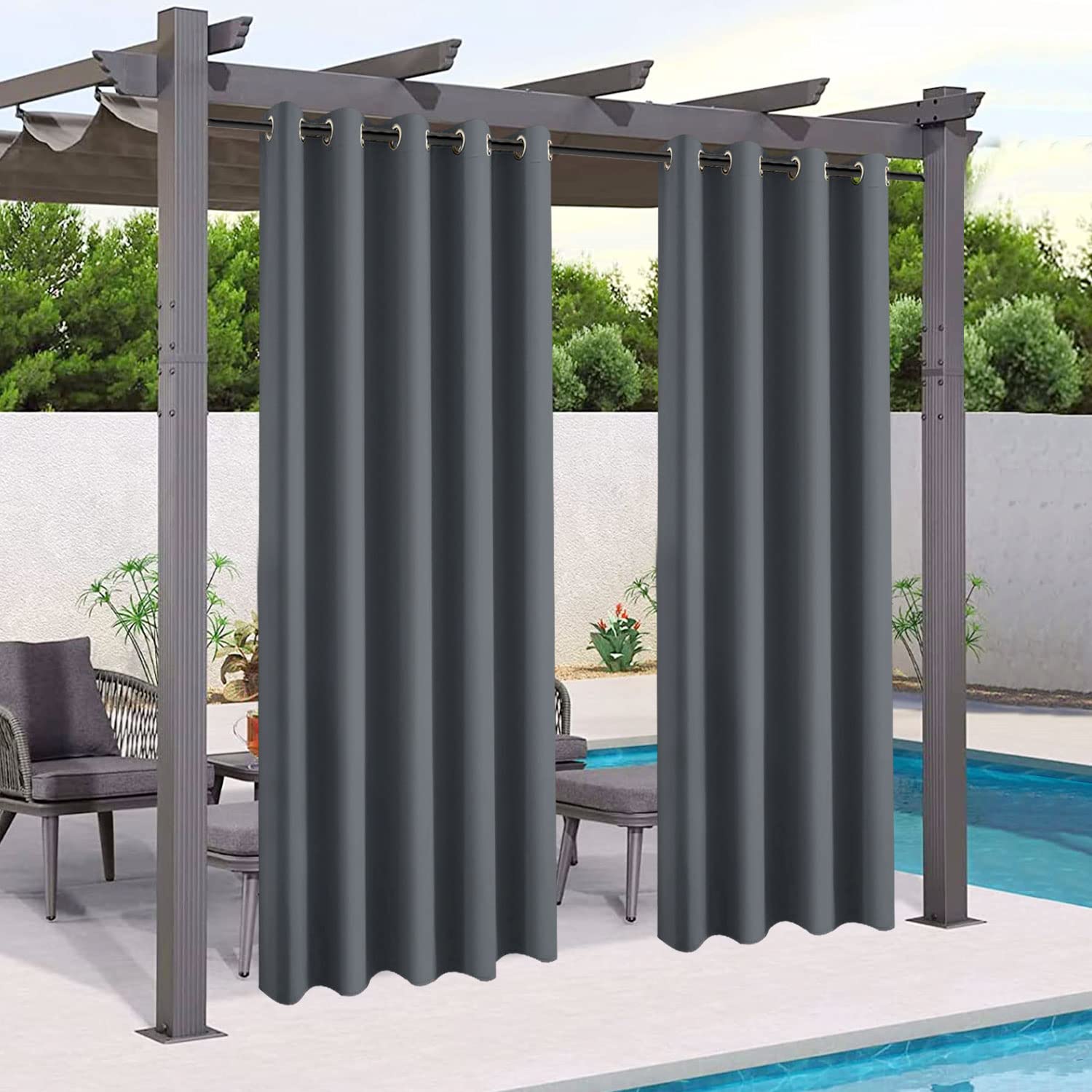 Tenda esterna per patio, impermeabile divisorio in metallo con occhiello in metallo oscurante, protezione UV per portico esterno, piscina, copertura pergola (colore: grigio, dimensioni: 2 x 2 m