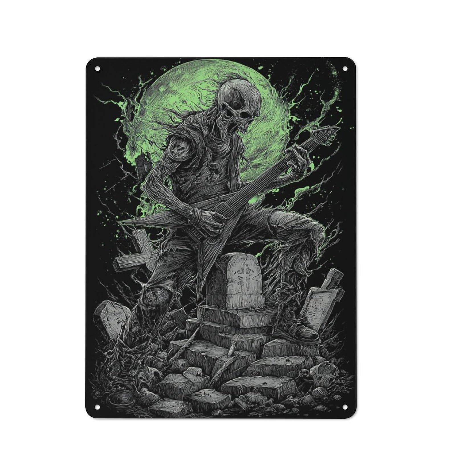 Junmoney Graveyard Guitarist With Full Moon Rustic Metal Sign 40X30cm For Café Or Restaurant, Suited To Café Owners And Decorators