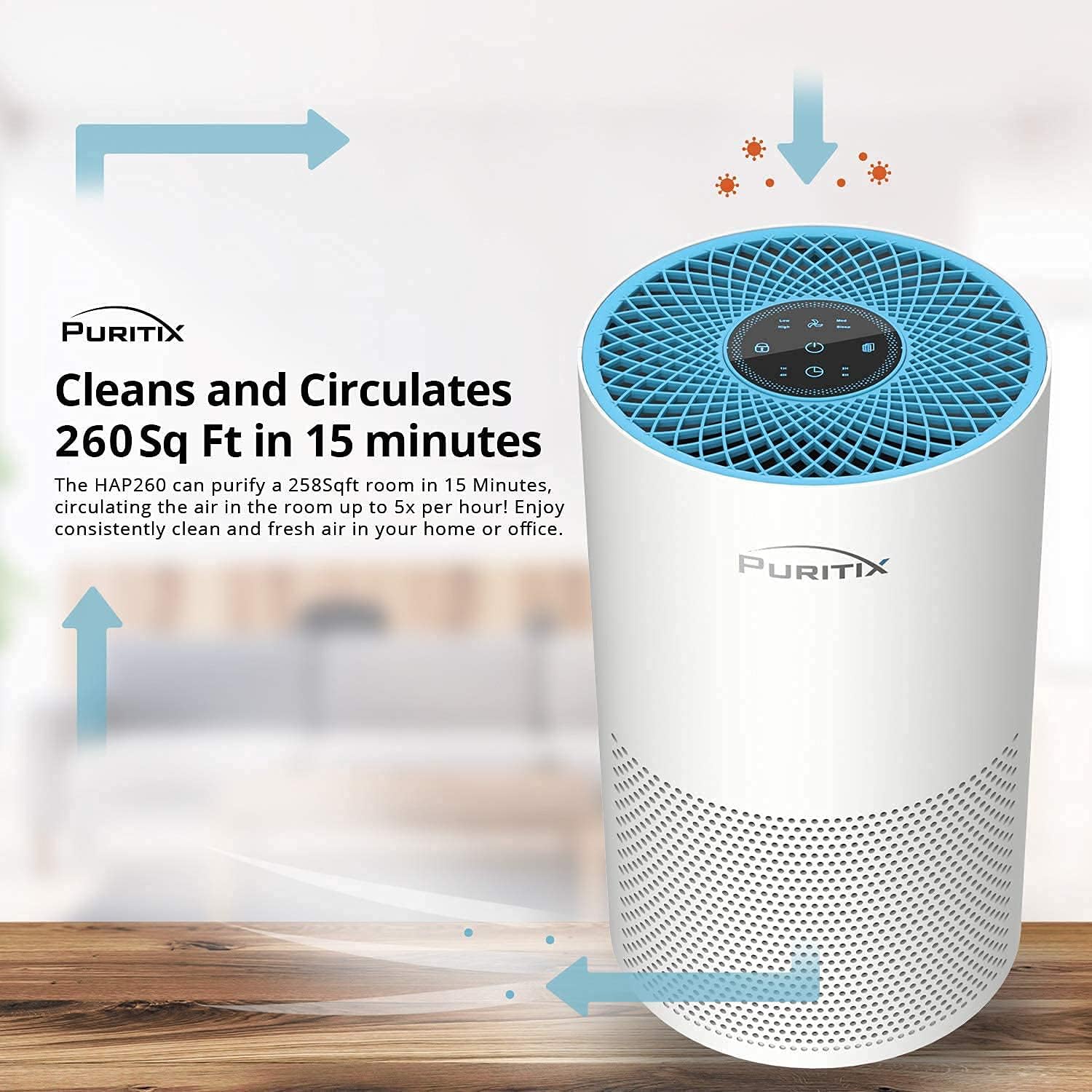 PURITIX Air Purifier with True HEPA, 23dB Quiet Desktop Home Air Purifiers with Timer, Child Lock for Smoke, Pet Dander