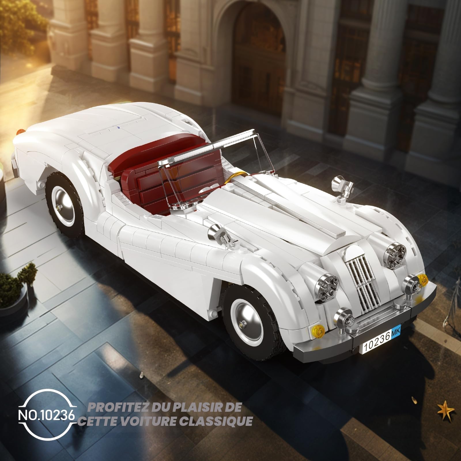 Mould King 10236 MOC Technique Vintage Cabriolet Sportwagen Modèle Pièces de Serrage Ensemble, MOC Vieille Voiture Modèle Pièces de Serrage Ensemble für Jugendliche/Adulten Collector (1302+ pièces)
