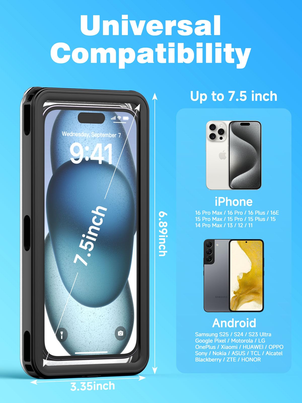 Funda impermeable para teléfono, IPX8, universal, impermeable, bolsa seca para teléfono celular para iPhone 16, 15, 14, 13 Pro Max, Samsung S24, S22, S21 Ultra, Huawei P70, Moto, hasta 6.9 pulgadas