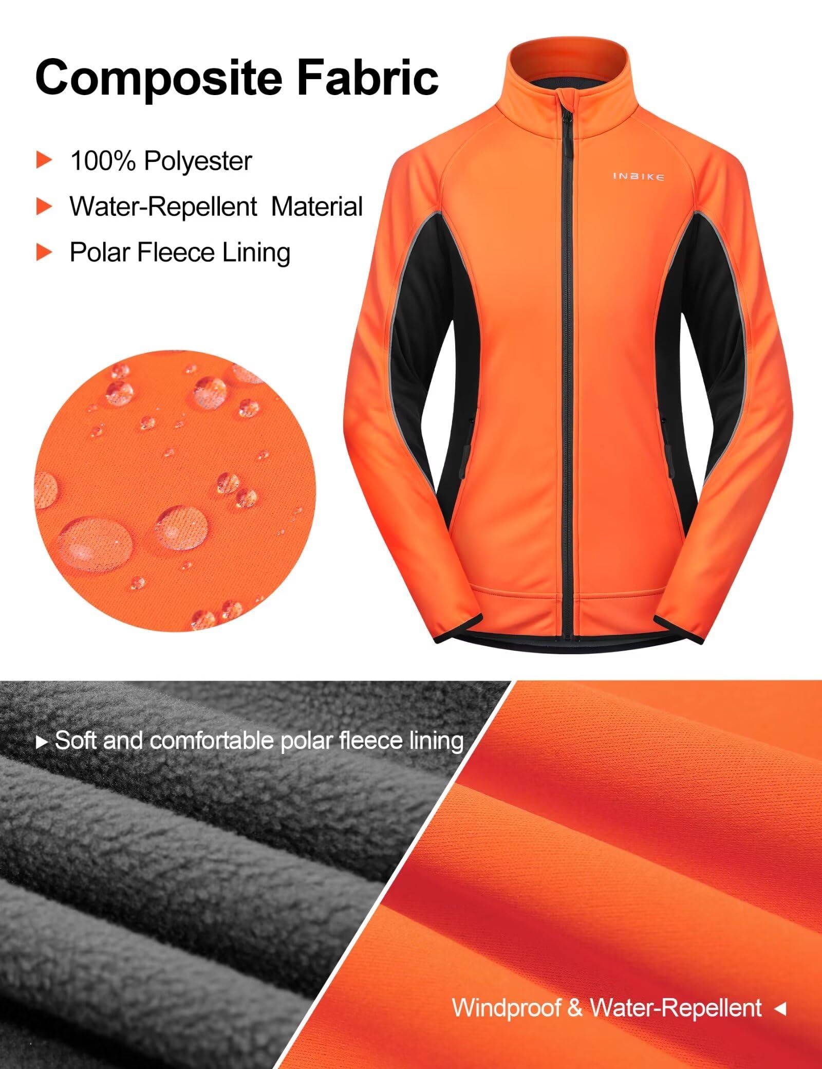 INBIKE Damen-Fahrradjacke, Radfahren, Laufen, Windbreaker, Thermo-Fleece, gefüttert, reflektierender Mantel für kaltes Wetter, Winter