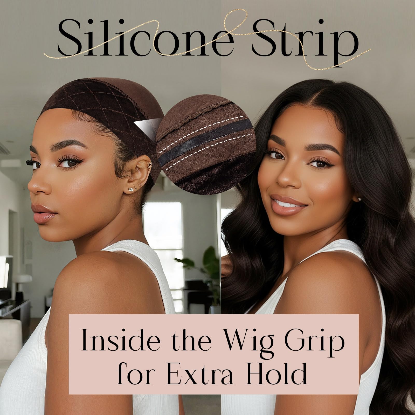 MYKURS 2PCS Wig Grip Cap with Band and Anti-Slip Silicone Strip