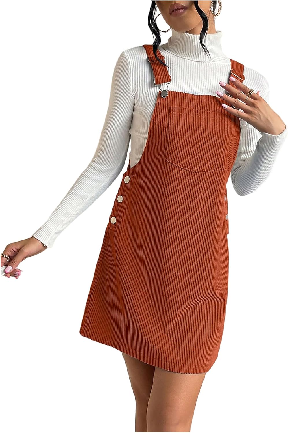Milumia Women's Corduroy Overall Dress Button Pinafore Jumper Dresses with Pocket