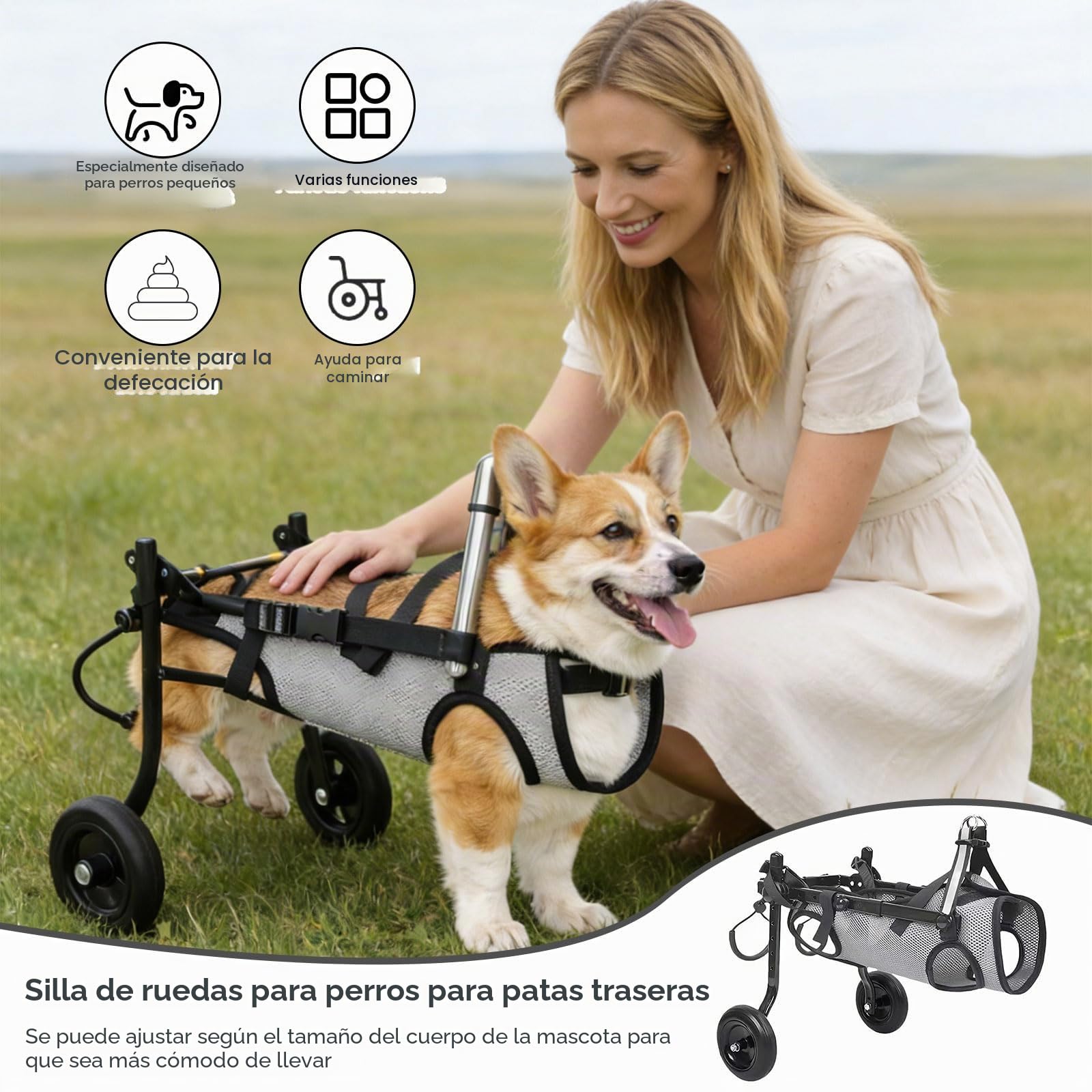 Silla de ruedas para perros con patas traseras, sillas de ruedas plegables de dos ruedas para perros, carro de movilidad ajustable, para perros/gatos pequeños, ideal para parálisis y discapacidad (S(6