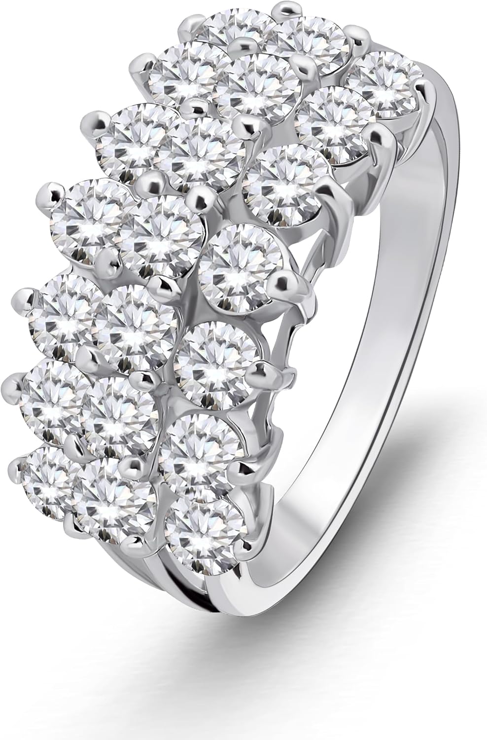Hoops & Loops 925 Sterling Silver Cubic Zirconia Three Row Half Eternity Anniversary Fashion Statement Wedding Bridal Ring for Women, Silver, Yellow Gold, Rose Gold