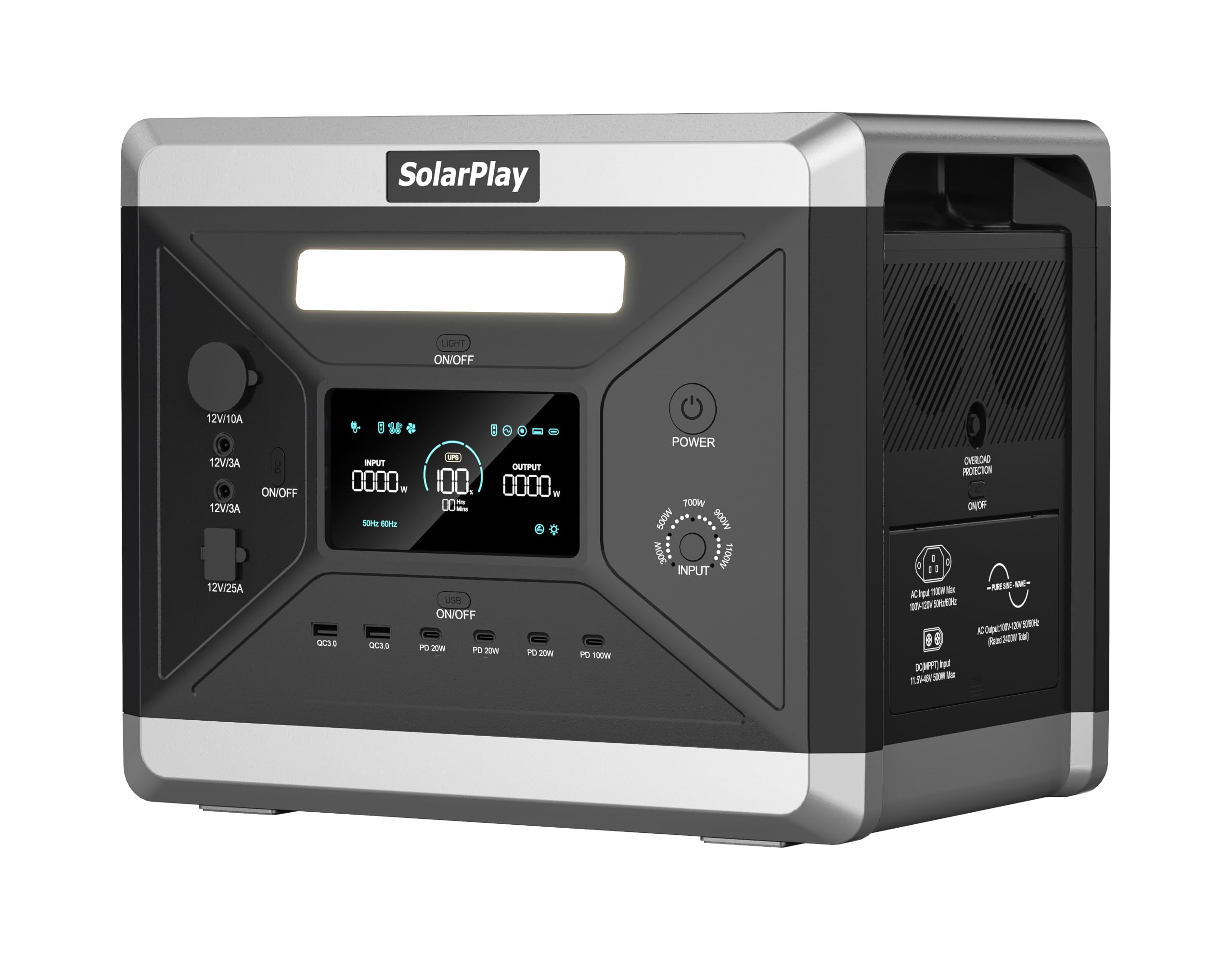 SolarPlay Q2501 Generador Eléctrico Portátil 2400W 2160Wh LiFePO4 | Carga Rápida 1.5h, UPS, Inversor Eléctrico, Fuente de Energía de Respaldo