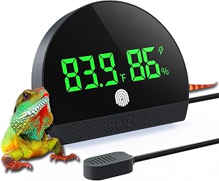 PAIZOO Rechargeable LED Reptile Thermometer Hygrometer for Terrariums - Accurate Temp Humidity Gauge, Always-On Display, ℉/℃ Switch