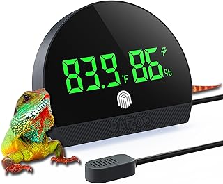PAIZOO Reptile Thermometer Hygrometer, LED Reptile Tank Thermometer and Humidity Gauge, Rechargeable Digital Hygrometer for Reptile Tank Accessories, Switch Between ℉/℃, Always-on Display Mode