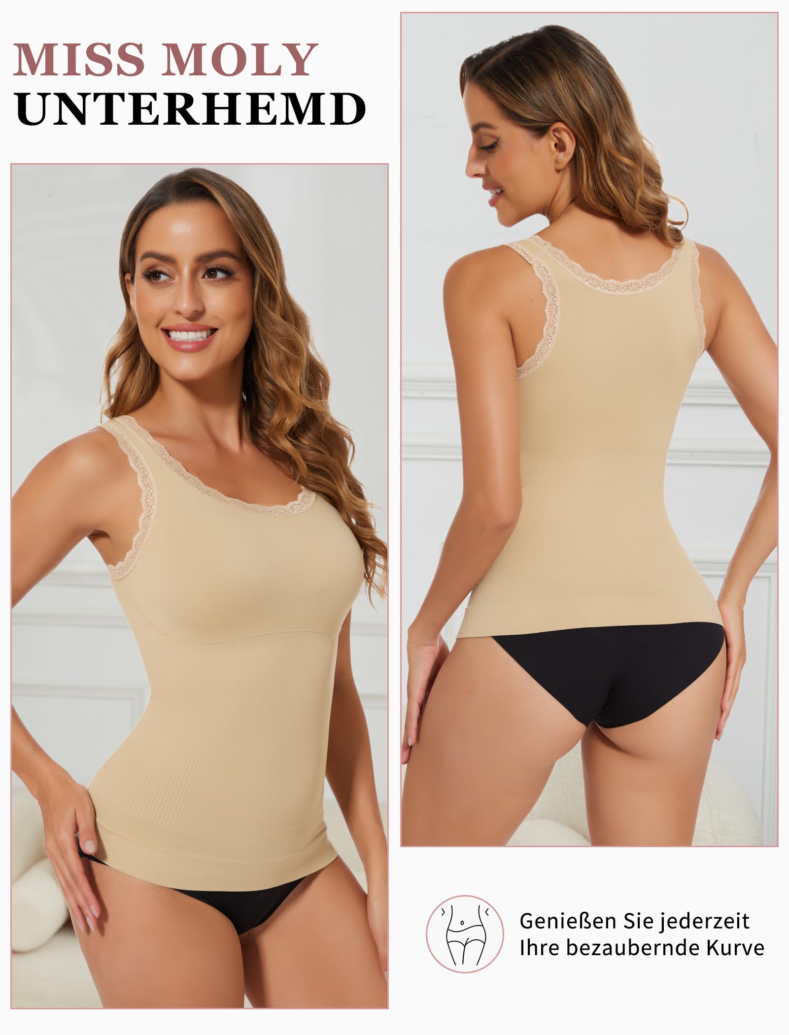 MISS MOLY Shape - Camiseta interior para mujer, sin costuras, moldeadora para mujer, moldeadora de figura, moldeadora de cuerpo, camisa moldeadora