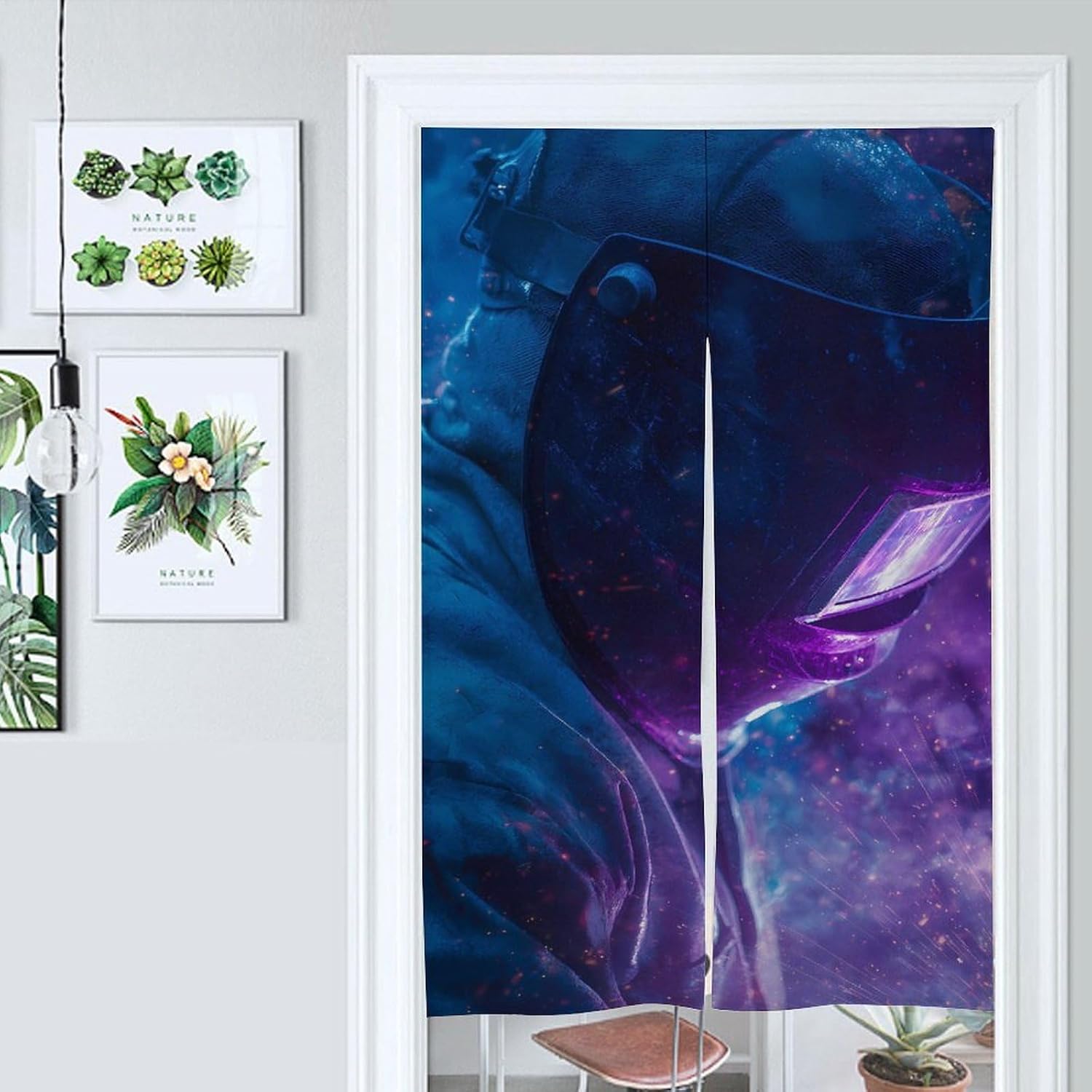 Welder Purple Sparks Doorway Curtain Insulated Room Divider Drapes | white linen,privacy curtains