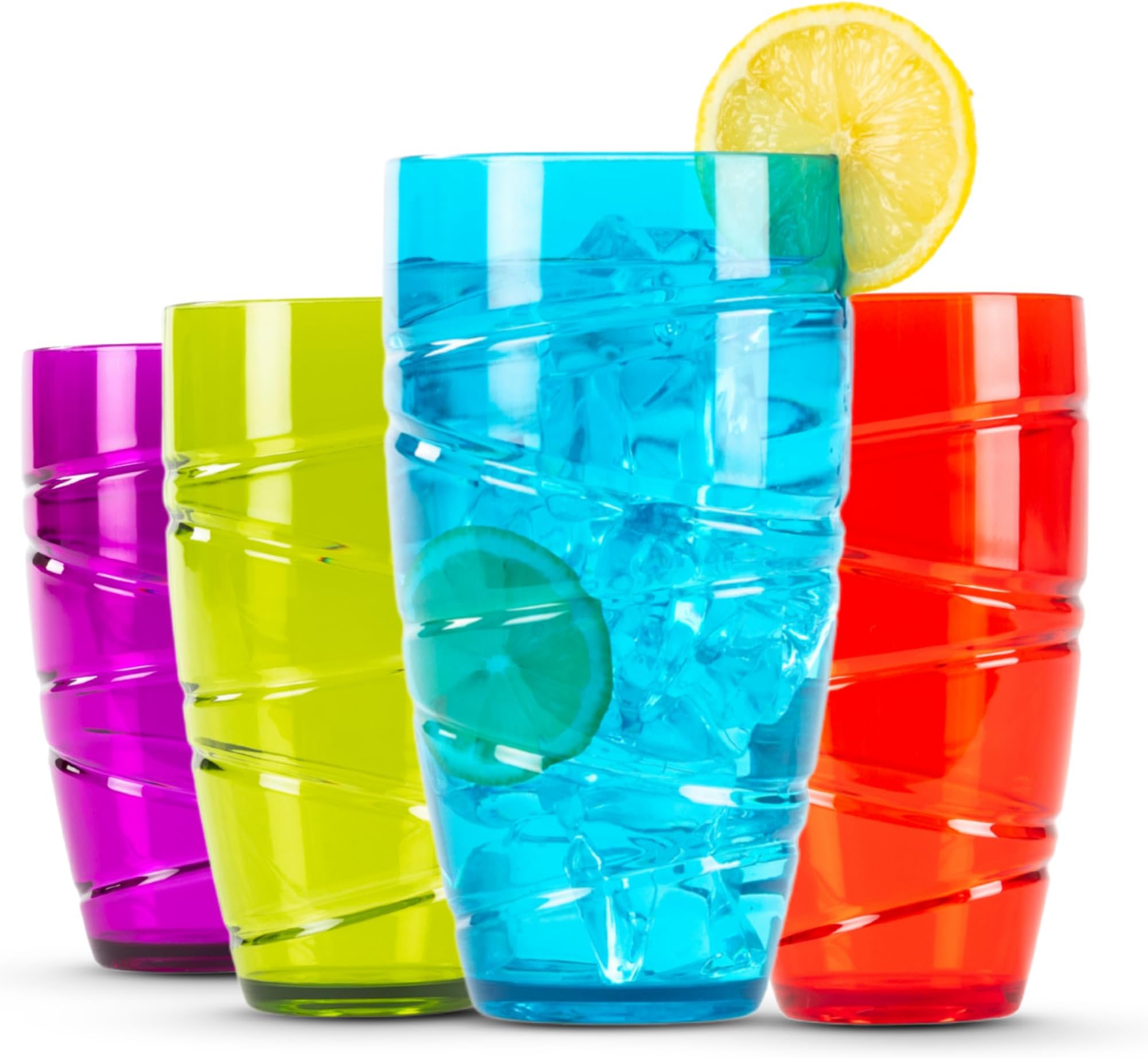 LIVIVO Set of 4 Hi Ball Plastic Acrylic Drink Tumblers with Swirl Design - Stackable Glasses Great for Picnics, BBQ’s, Poolside, Camping, Children’s Parties or Just Everyday Use (Set of 4, Colour)