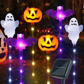 Halloween Decorations Outdoor Solar Pumpkin Bat Ghost Garden Stake Light...