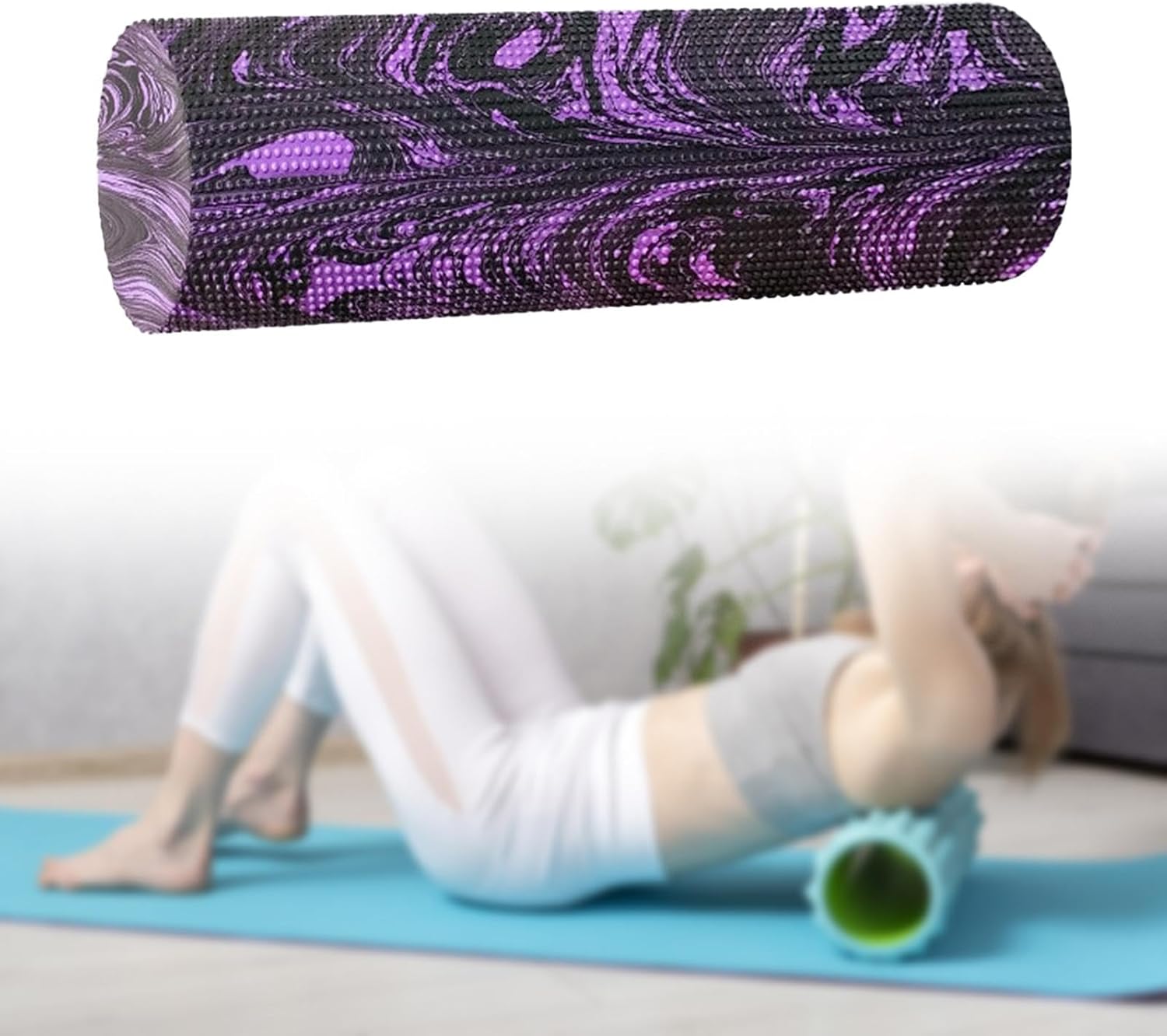 Round Foam Roller High Density EVA Muscle Massage Exercise Roller Column Home Gym Foam Equipment Suitable for Pilates Training Fitness Gift, 60cmx15cm