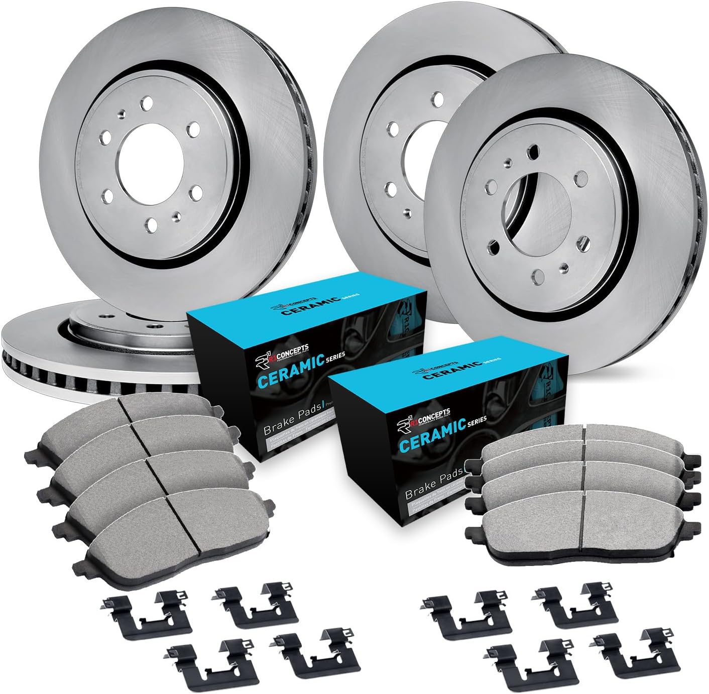 R1 Concepts Front and Rear Brake Kit For 2015-2020 Cadillac Escalade, Chevrolet Suburban, Chevrolet Tahoe, GMC Yukon| Blank Brake Rotors| Ceramic Brake Pads and Rotors Kit| Hardware included