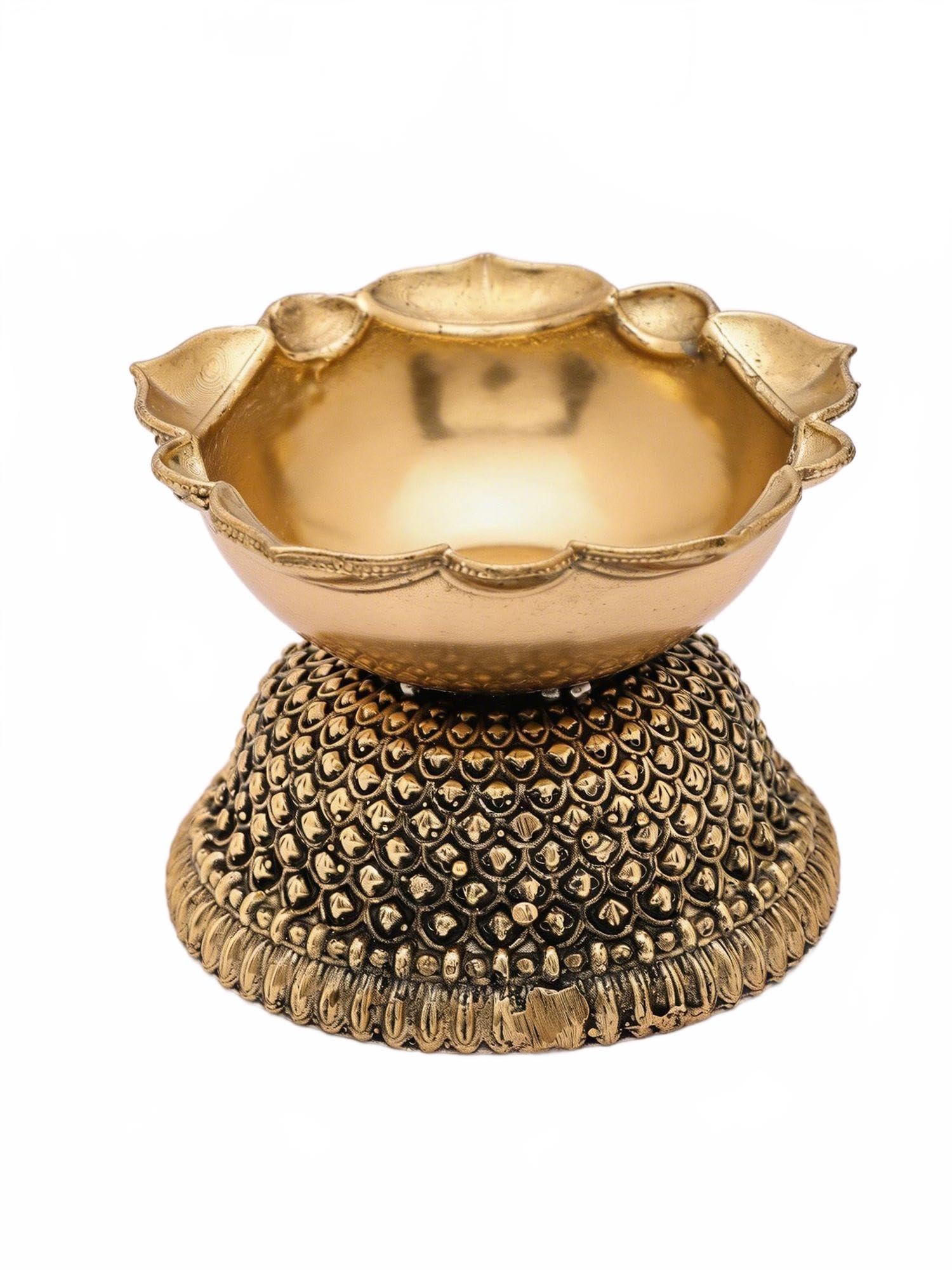 Exotic India Superfine Brass Diya Lamp | Hindu Traditional Oil Lamp for Home Temple, Puja & Festive Décor