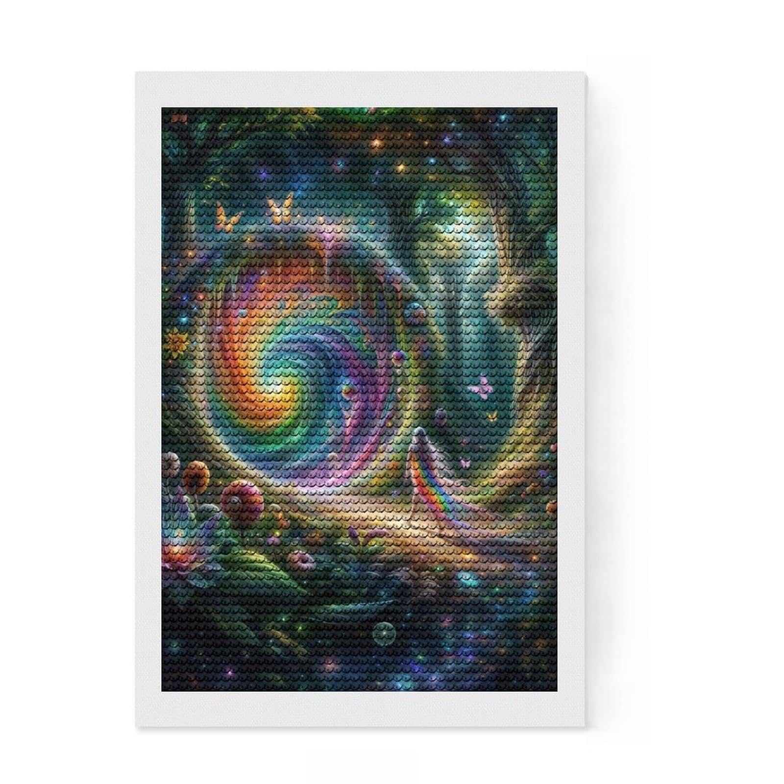 Junmoney Rainbow Forest Portal Diamond Painting Canvas Set 8"x12", Relaxing DIY Hobby, Living Room Decor, for Teens, Holiday Gift Idea