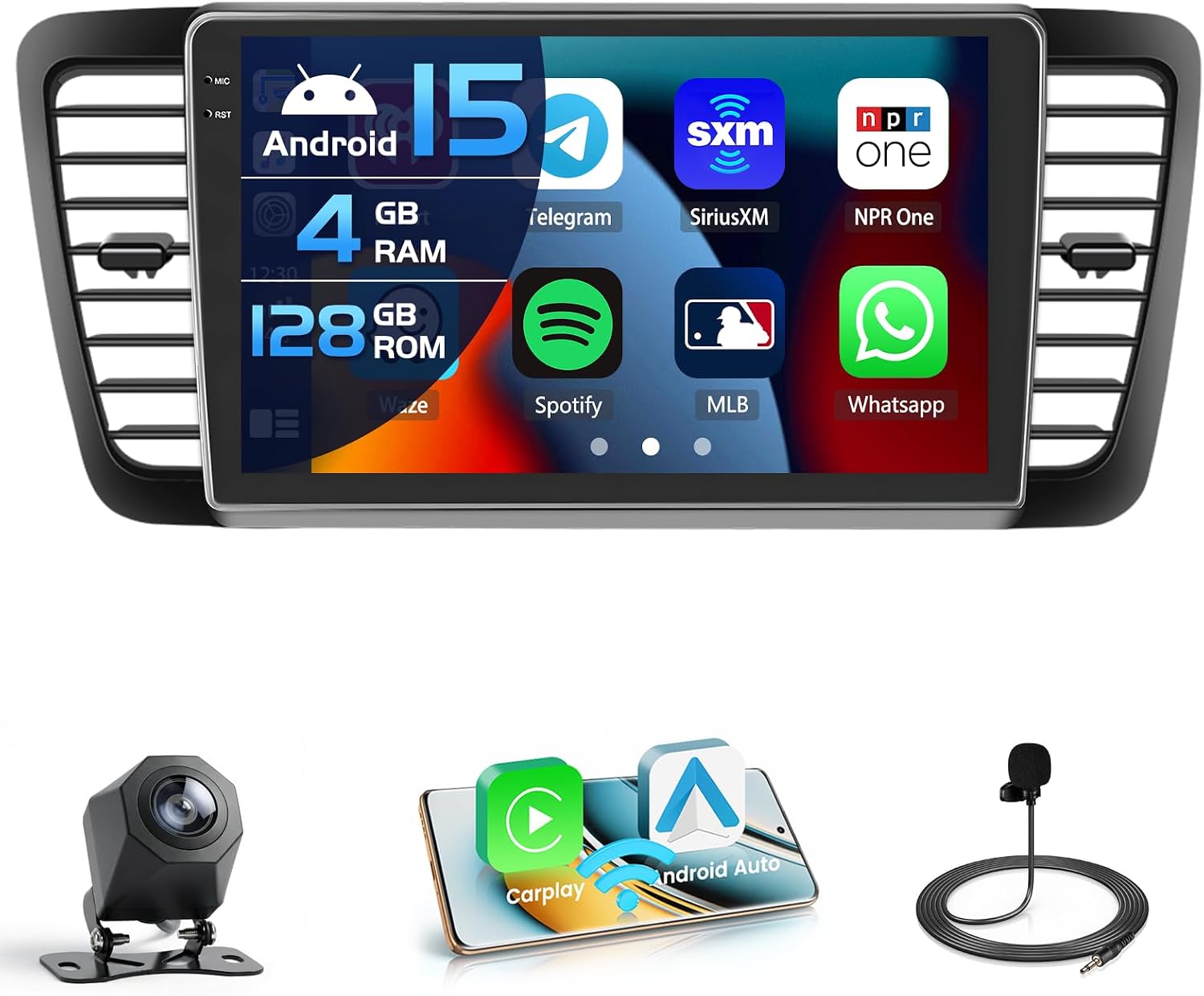 Inefala 9" Android 15 Car Stereo with 4GB/128GB for Subaru Legacy/Outback 2003–2009 (Wireless CarPlay Android Auto Backup Camera)