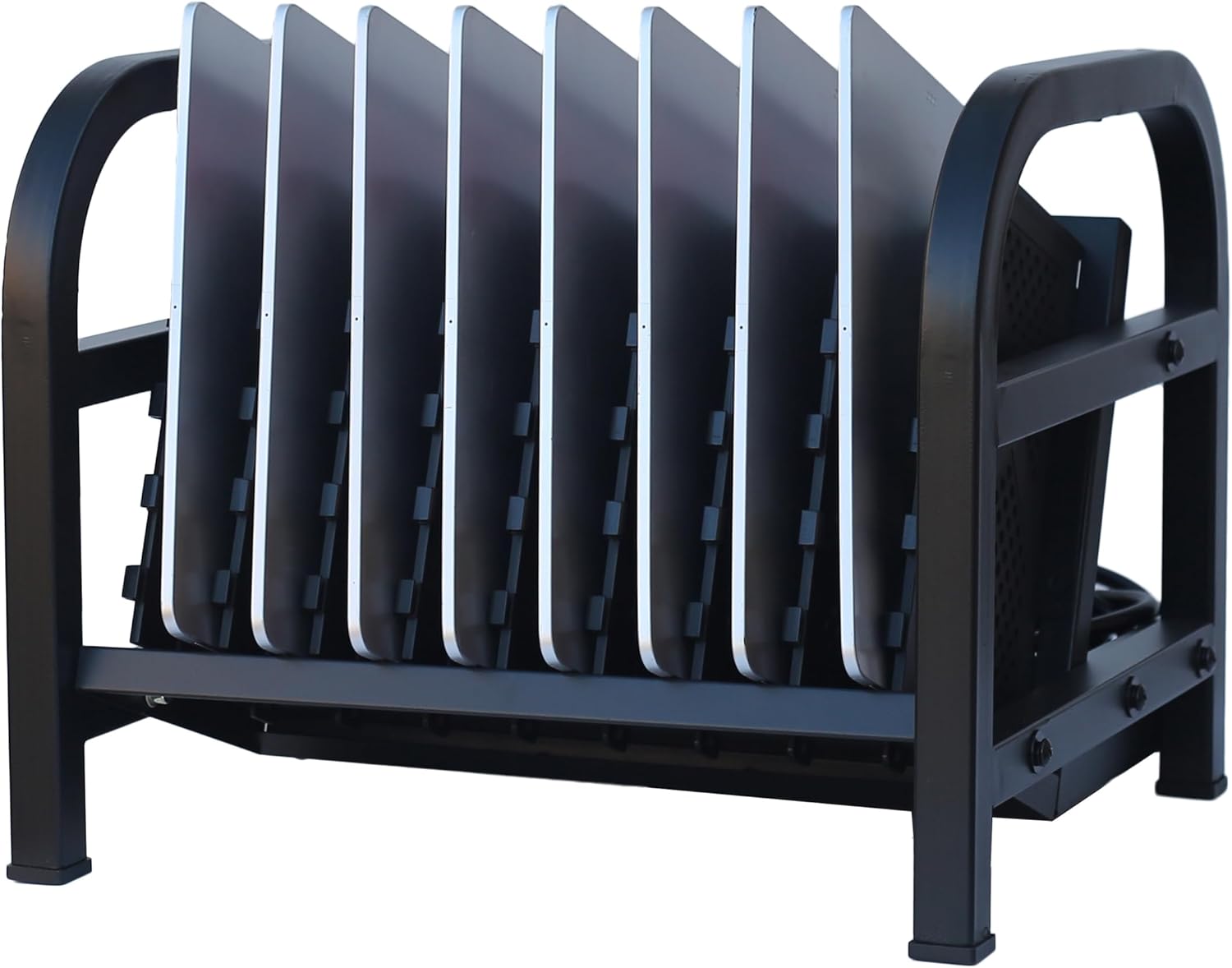 Workington 8-Device Open Desktop School Charging Cart Station for Ipads, Chromebooks, Tablets and Laptops Computer with Power Strip Included, Assembly Required, 1004 Black