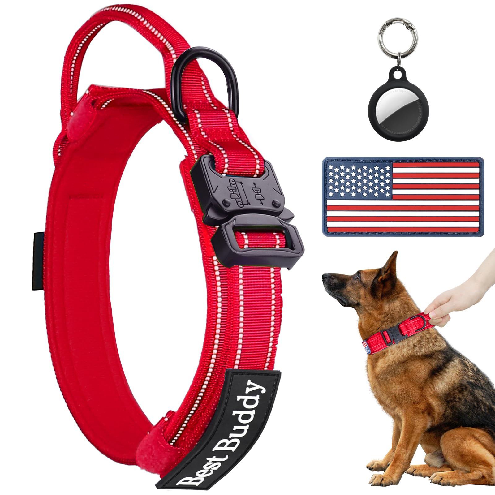 Collier tactique pour chien AUBELL en nylon robuste réglable taille M/L