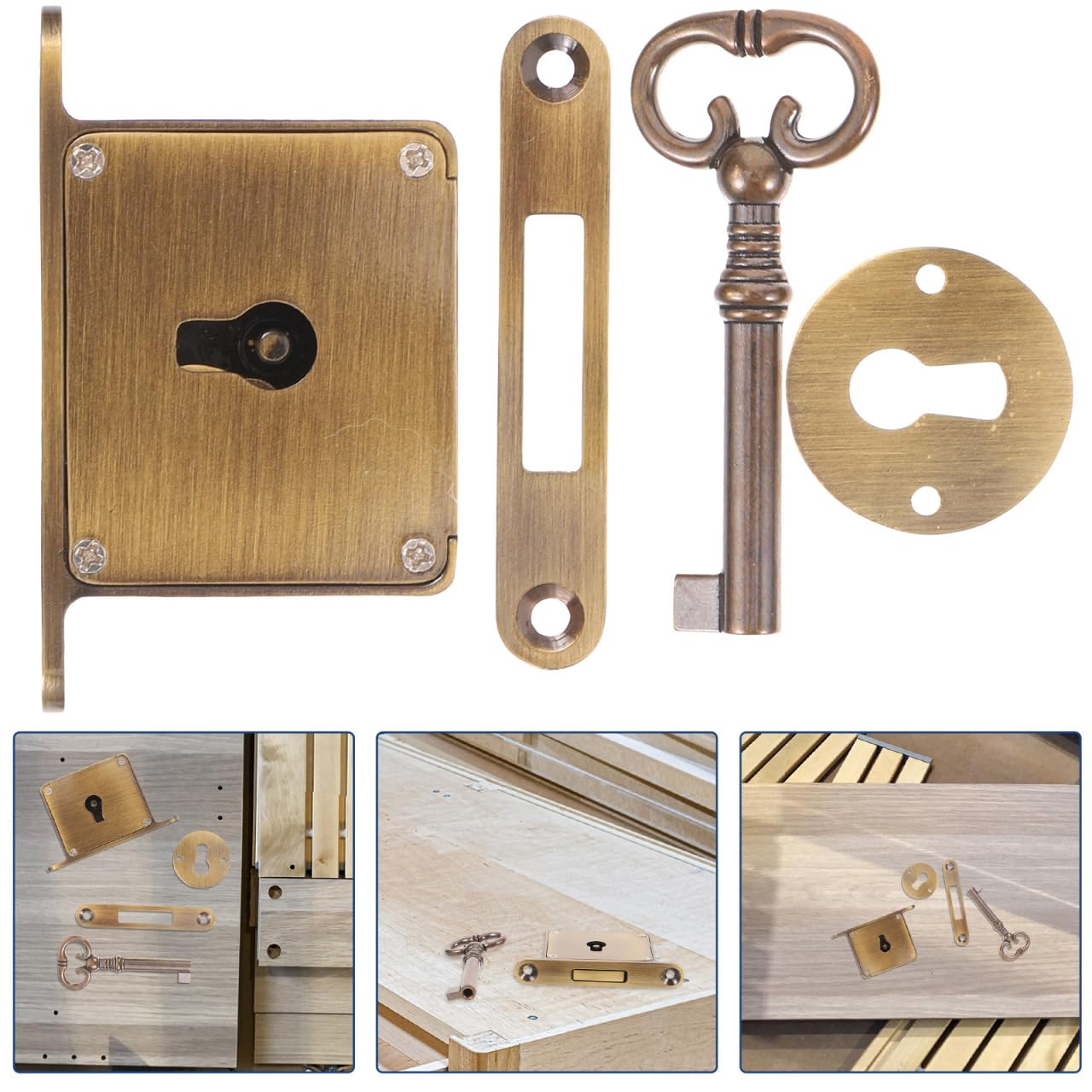 Angoily 1 lot de serrures de tiroir avec clé pour tiroirs avec clé - Verrou d'armoire vintage - Serrure de porte d'armoire avec clé - Serrure rétro en laiton de style européen