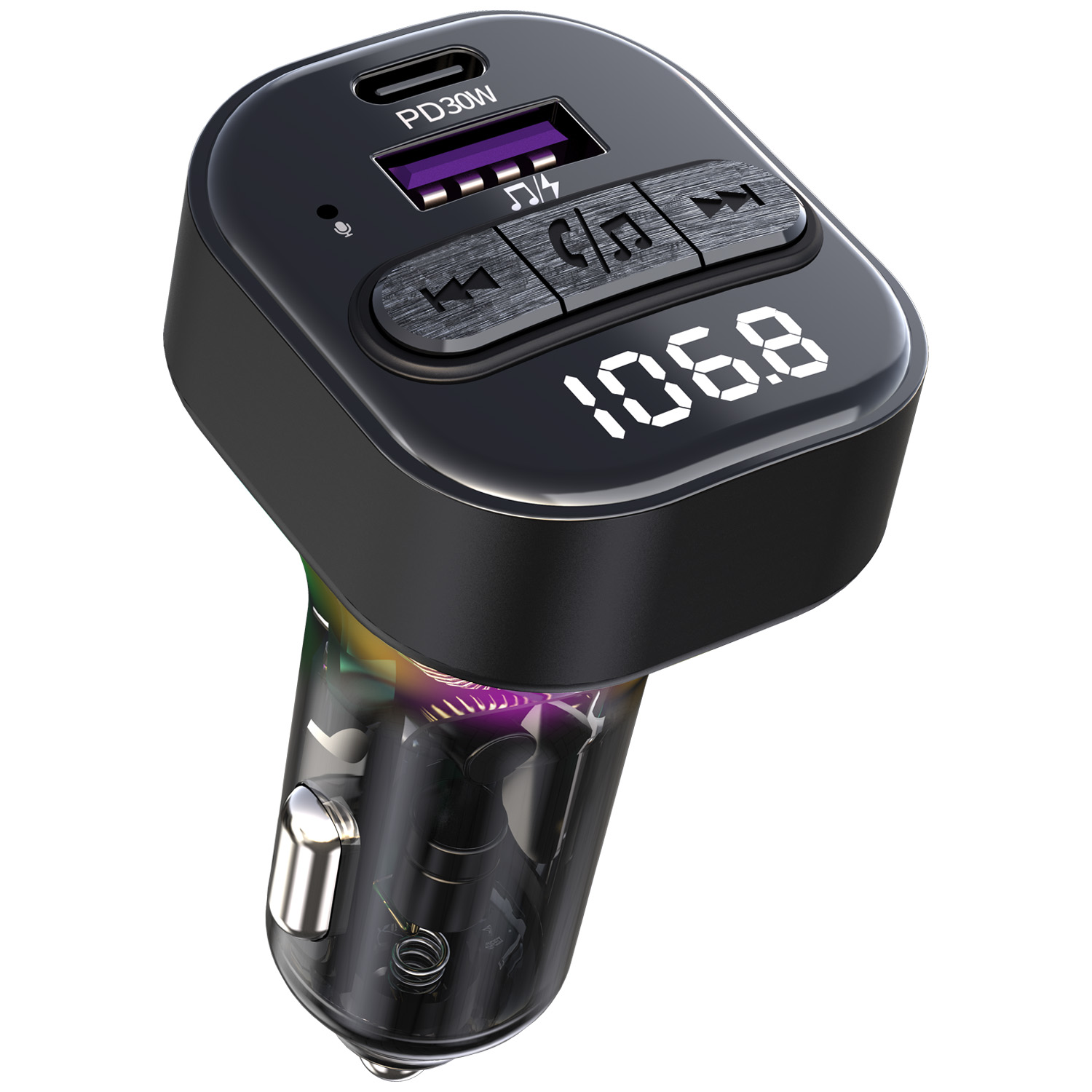 Mohard FM Transmitter Auto Bluetooth 5.3, Ganzmetall PD 30W & QC3.0 18W Schnelles Autoladegerät Zigarettenanzünder, KFZ Bluetooth Adapter Auto Freisprechanlage, Noise Cancelling Mikrofon, Ringlicht