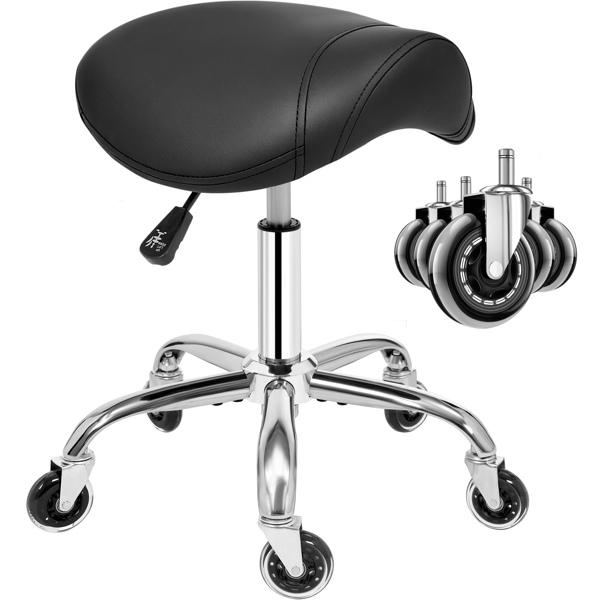 Photo 1 of ANWBROAD Saddle Stool with Wheels, Thick Wide Saddle Seat Padding, Black