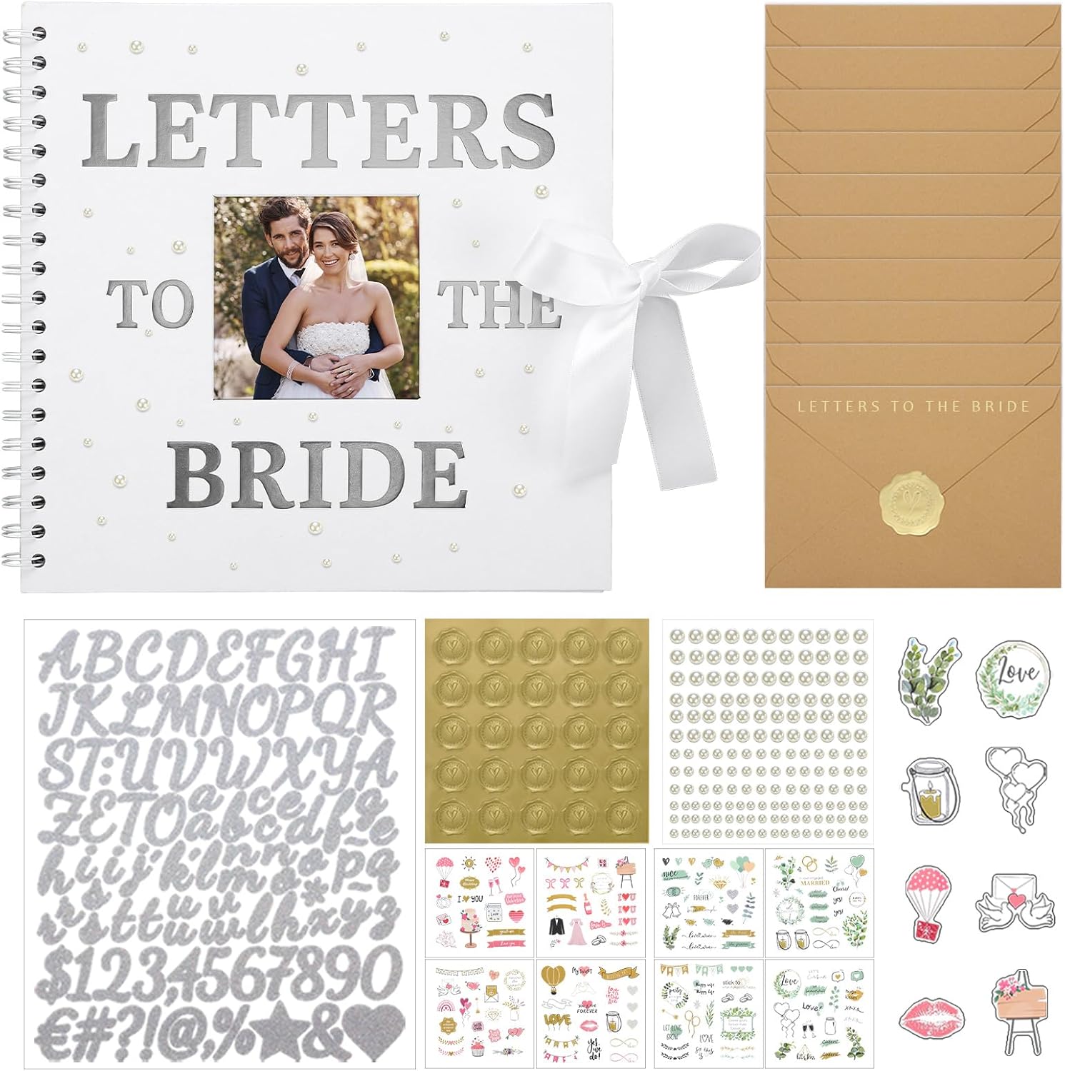 Tenceur 10 x 10 Inch Letters to the Bride Scrapbook Wedding Memory Book Bridal DIY Blank Paper Scrapbook Photo Album Guest Book Sign with Stickers Envelopes Double Sided Tapes